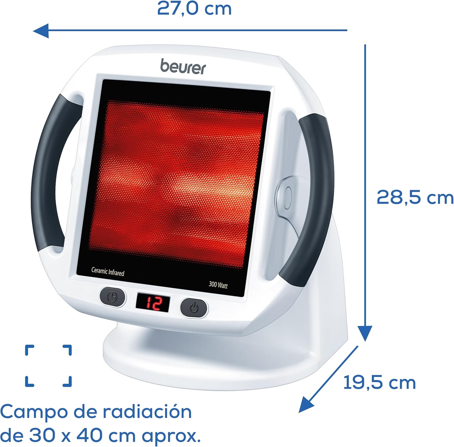 Beurer IL 50 Compact Infrared Lamp 300W Ceramic Glass Adjustable Tilt Fan Relief for Muscle Pain Neck Pain White Glass 30 x 40 cm