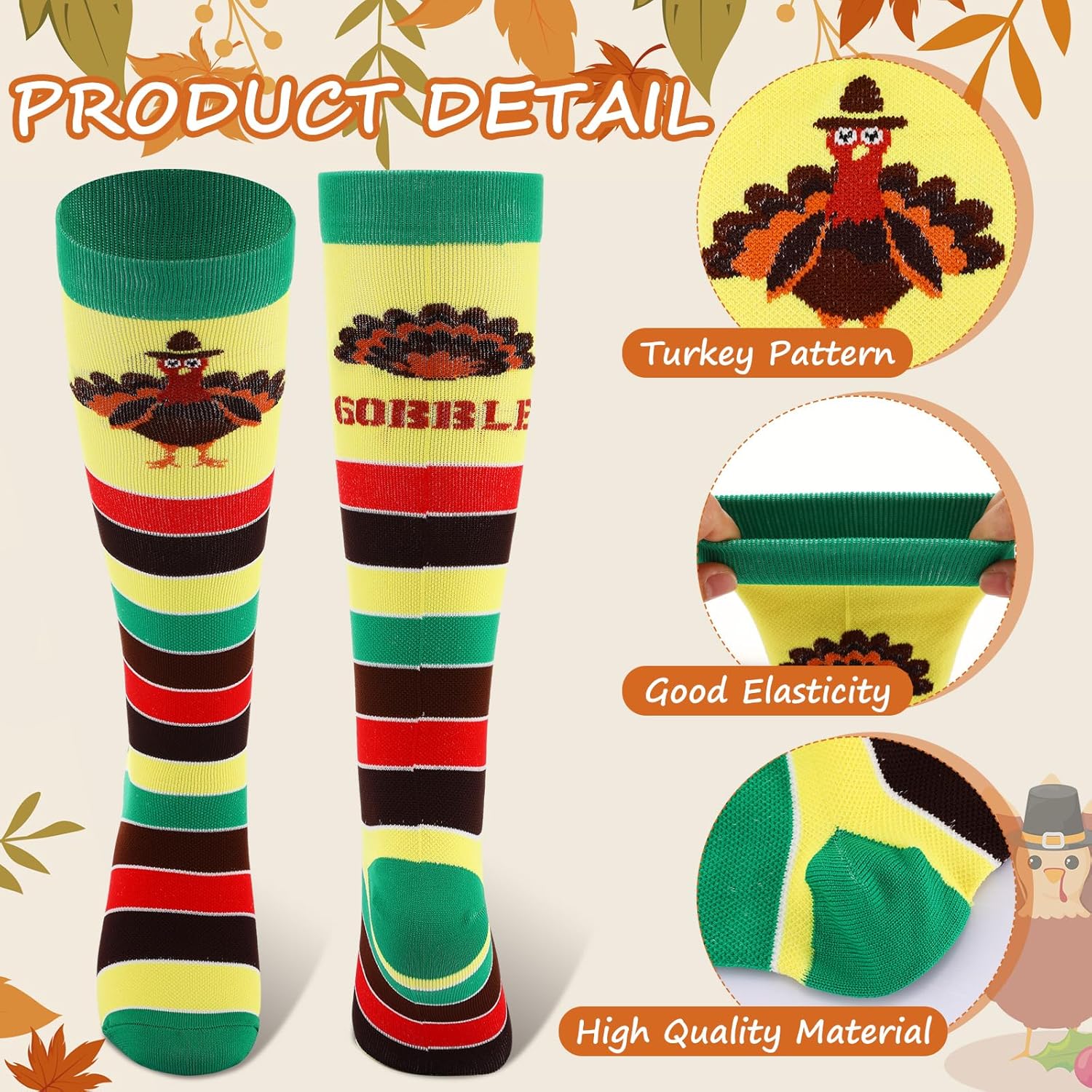 Xtinmee 12/ 36pairs Turkey Trot Socks Thanksgiving Knee Socks Fall Running Consume for Women Men Holiday Thanksgiving Party - Image 3