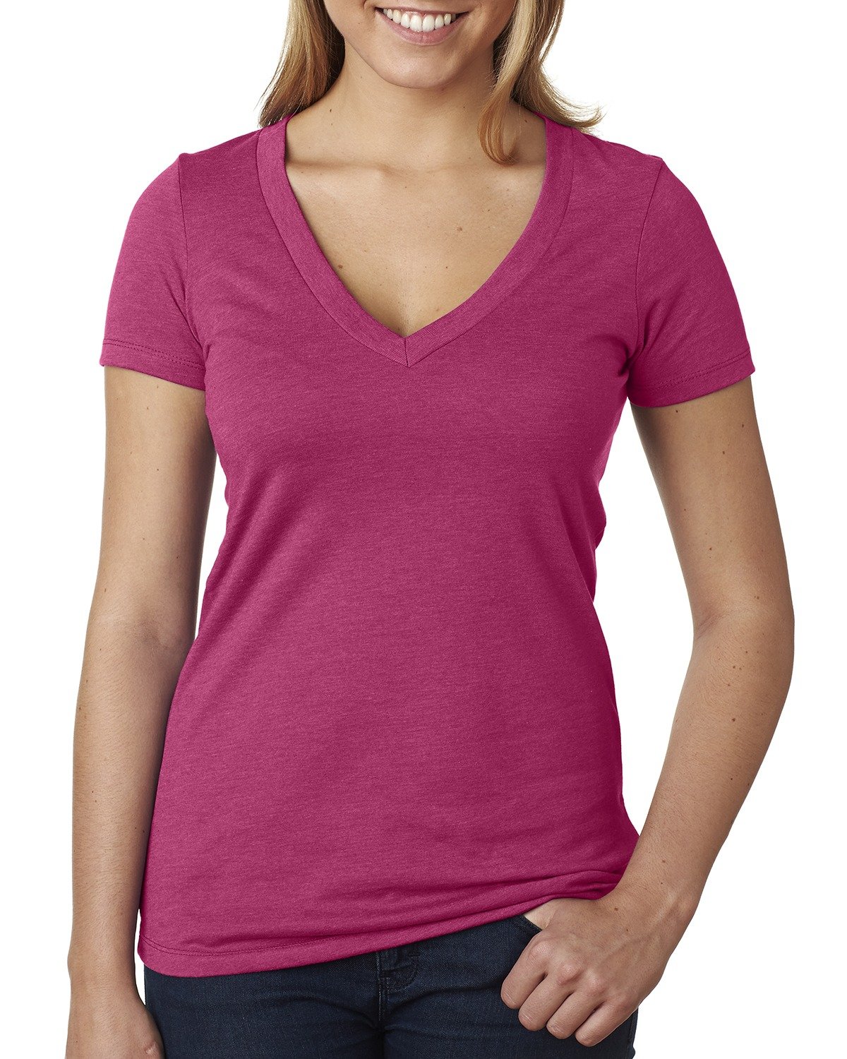 Next Level 6640 Ladies The CVC Deep V-Neck - Raspberry 6640 XL