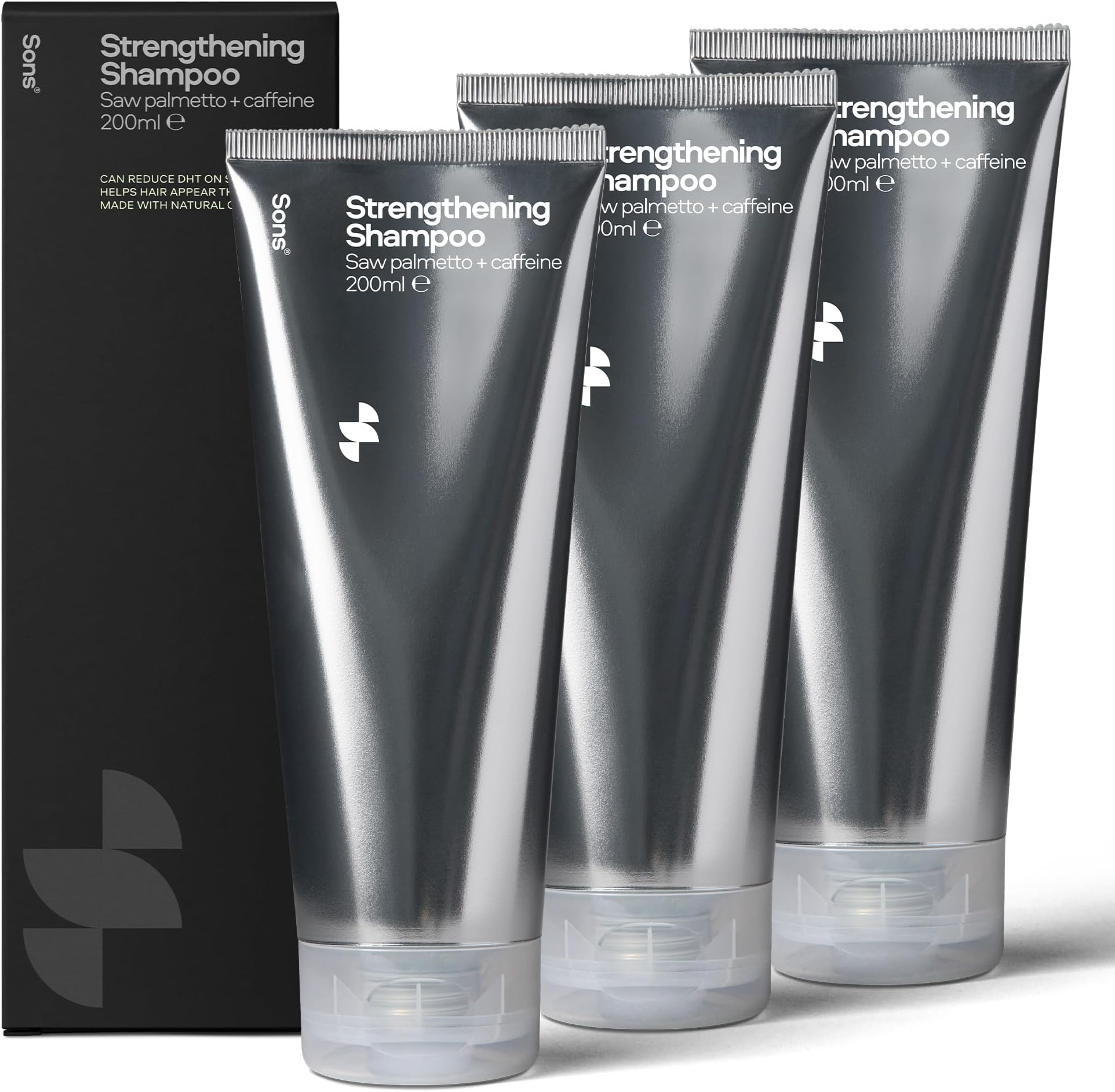 Sons Hair Growth Shampoo (3x200ml) for Men With Caffeine & Saw Palmetto | Caffeine Strengthens Hair, Saw Palmetto Blocks DHT & Niacinimade Enhances Hair Growth, Citrus Scent, Made in Europe