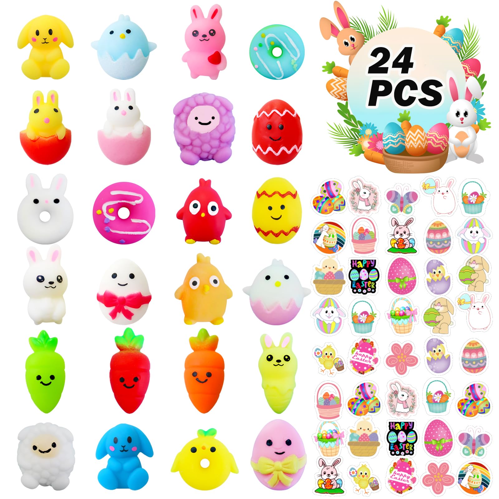 24PCS Mini Mochi Squishy Toys for Party Favors, Kawaii Fidget Toys for Stress Relief, Sensory Toys Desk Pets for Kids, Goodie Bag Stuffers for Kids Birthday