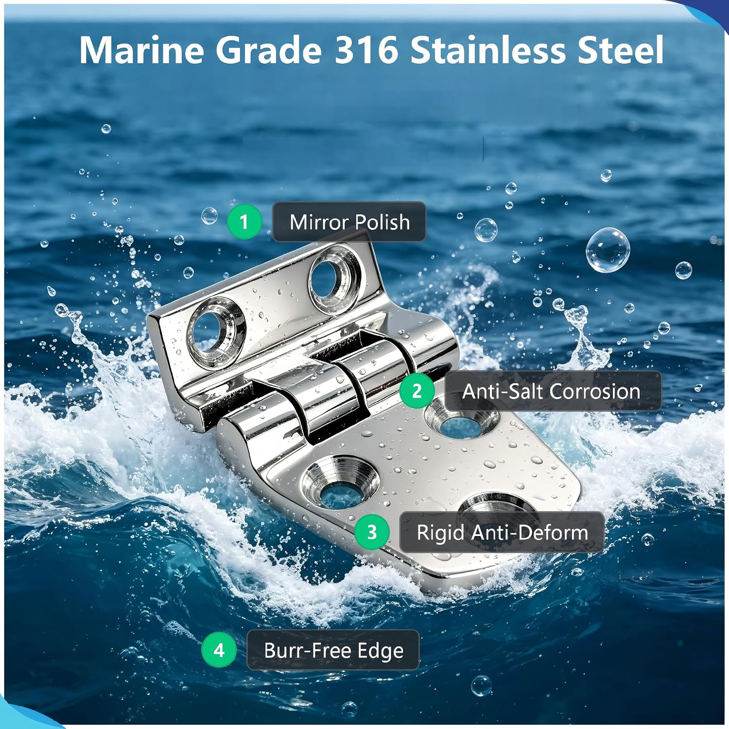 Marine Grade 316 Steel Offset Short Side Hatch Hinges 2 Pack