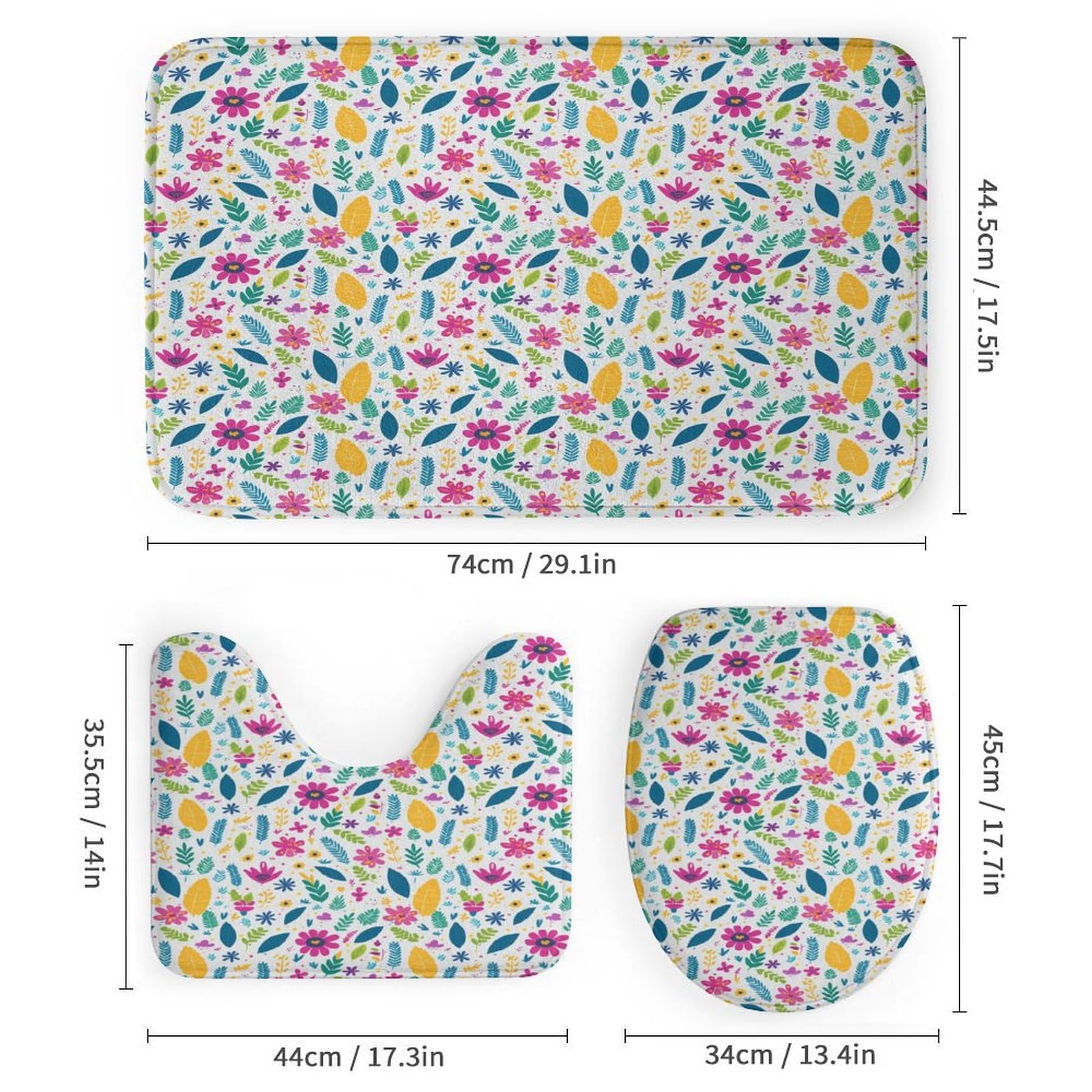 Flores y Plantas Baño de Cuatro Piezas Alfombra De Baño De Piedra, Antideslizante Y Resistente, Ideal para Baño Y Cocina 183×183cm