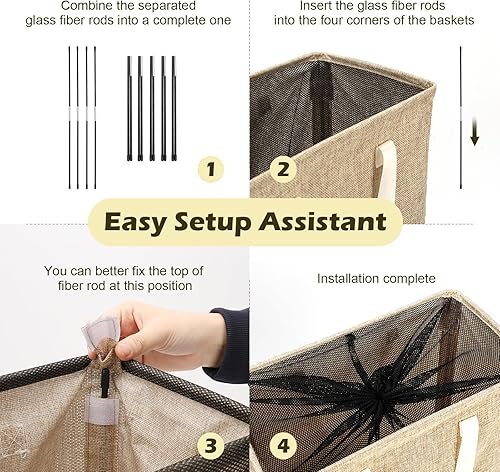 Miniatura 10 de Odonata Cesta de lavandería delgada con asas, cesta plegable para ropa sucia, bolsa de ropa sucia estrecha, cesta plegable para ropa sucia, 45