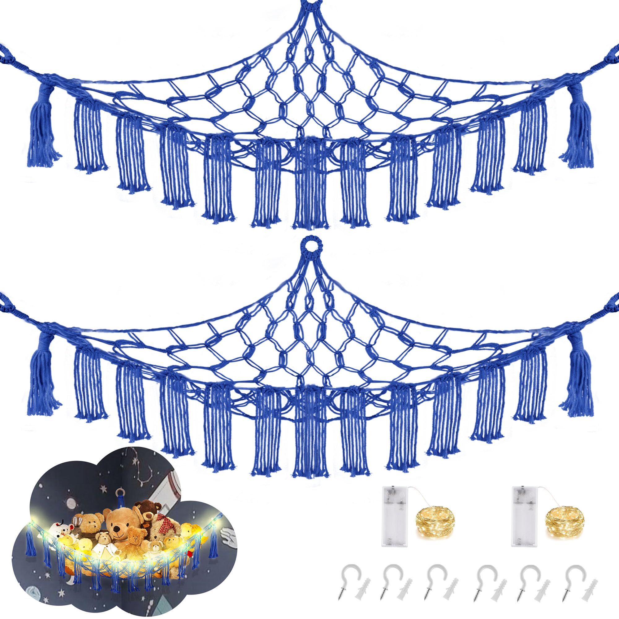 CERETIA Stuffed Animal Hammock Corner Plushie Net Storage, 2 Packs Royal Blue