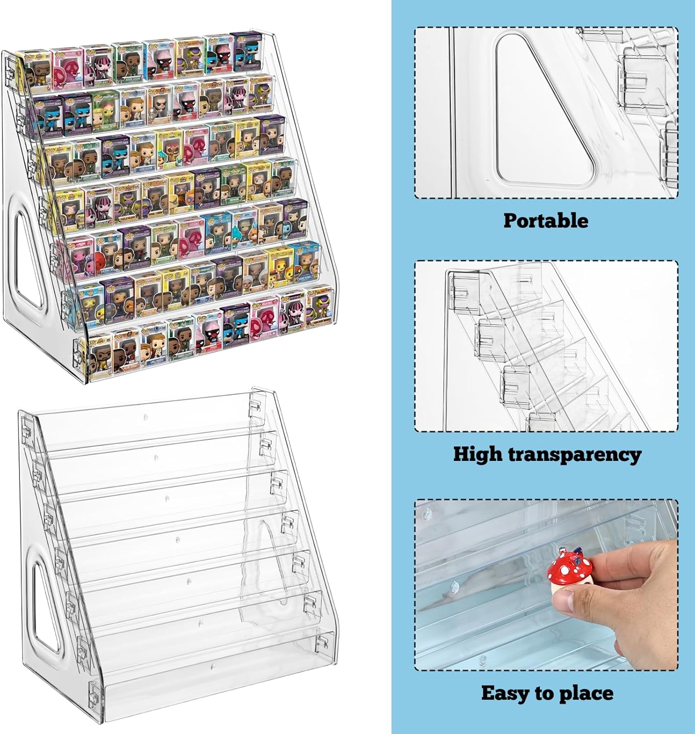 2 pcs 7-Layers Clear Display Shelf for Funko Pop,2 Pack Mini Collectible Toys Display Shelf for Bitty Pop,Clear Acrylic Display Case for Miniature Mini Action Storage Compatible with Bitty Pops Funko