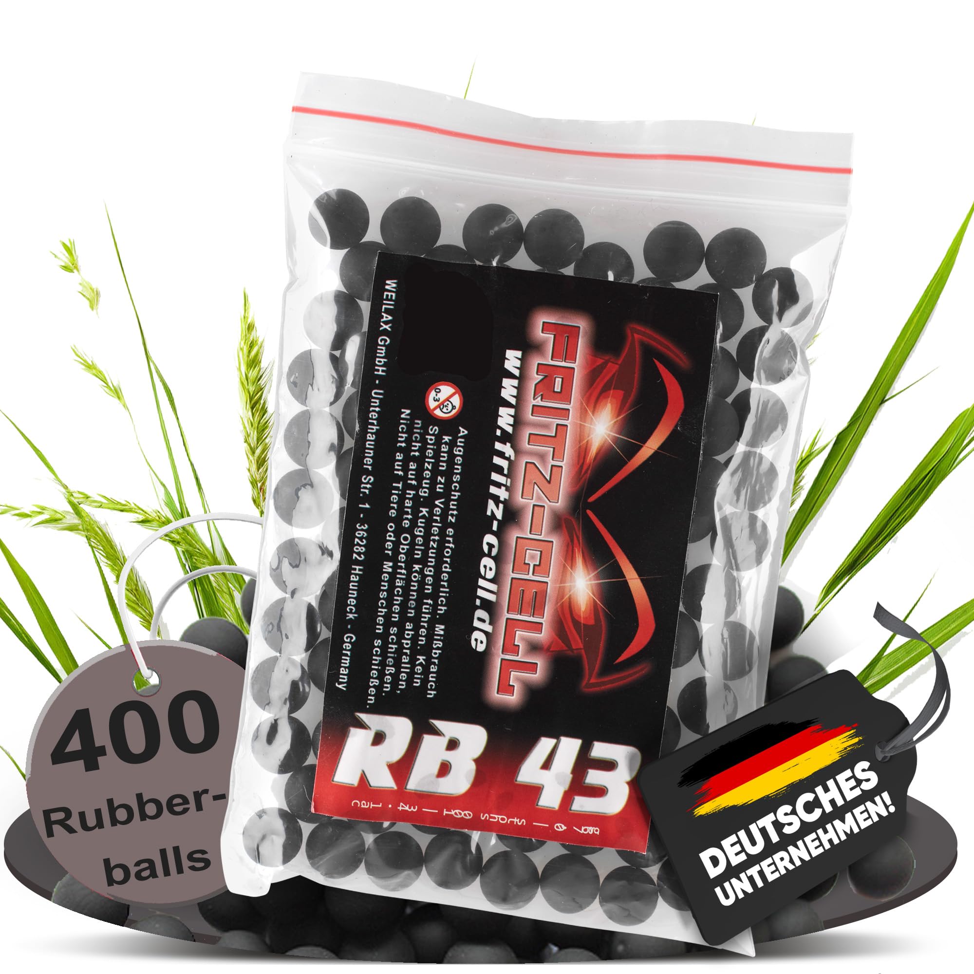 400 x Rubberballs Cal.43 Gummigeschosse Fritz-Cell kompatibel mit T4E RAM