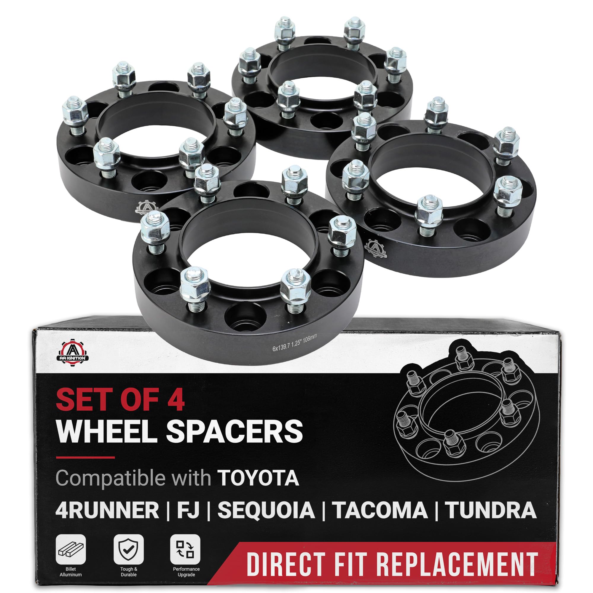 Photo 1 of Wheel Spacer Set of 4-6 Lug 1.25 inch 32mm Hub Centric 6x5.5 - Compatible with Toyota Vehicles - 1996-2018 4Runner, 01-07 Sequoia, 2001-18 Tacoma, 00-06 Tundra, FJ Cruiser - 6x139.7mm