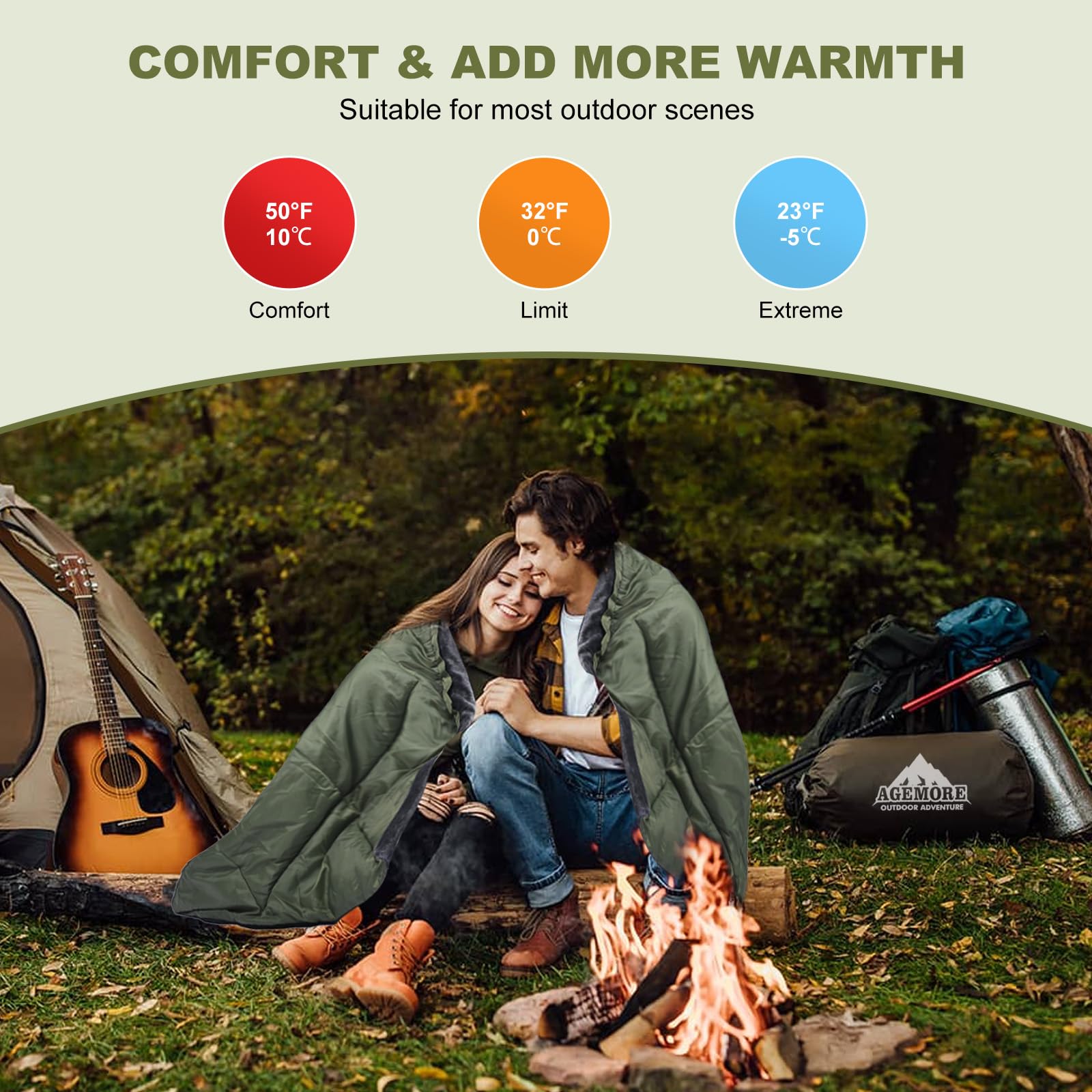 Saco de Dormir Doble de Franela de algodón con Capucha con Forro Polar, Impermeable, tamaño Queen, para 2 Personas, para Adultos, Clima frío, Camping, mochilero o Senderismo, 3-4 Estaciones