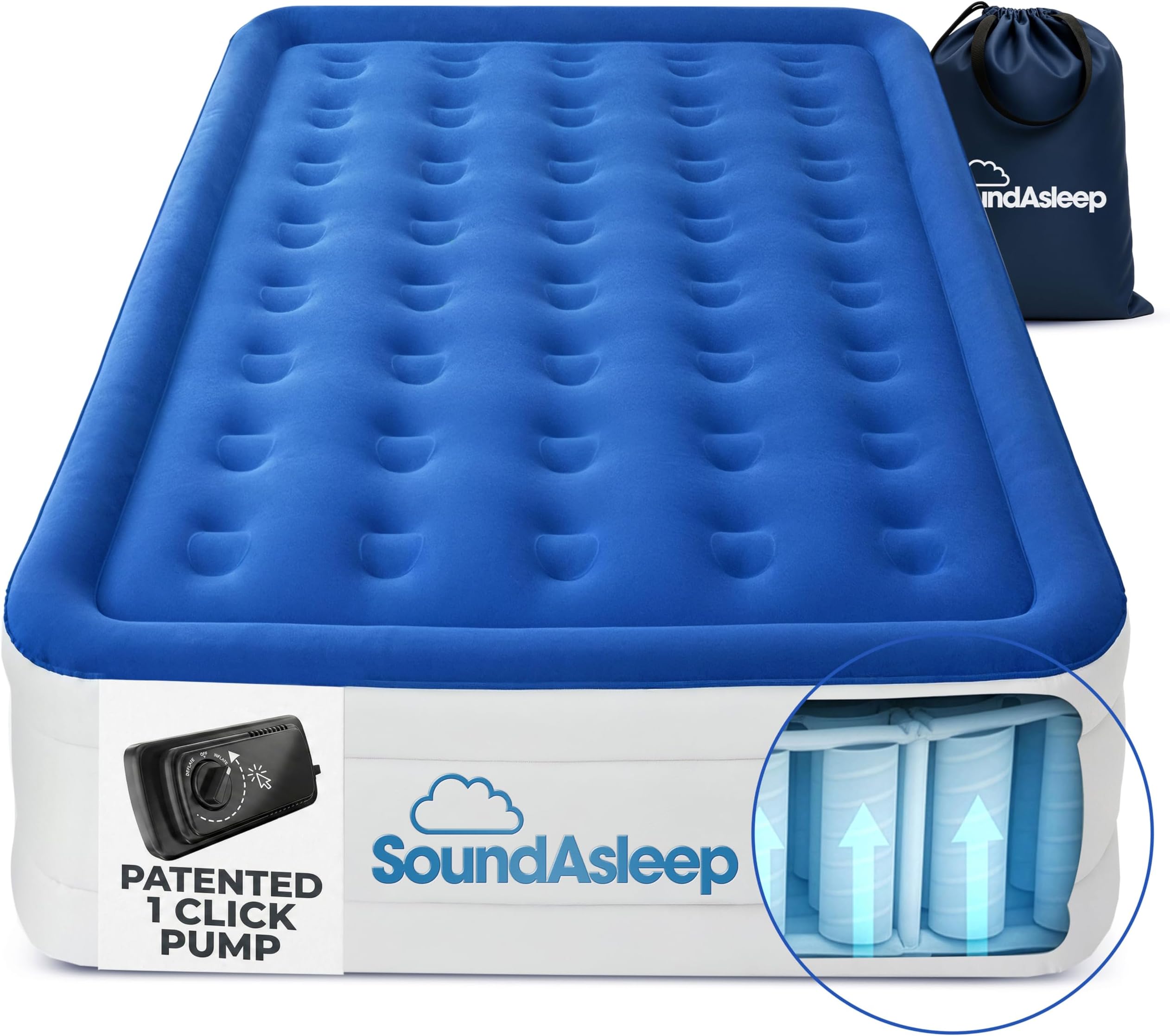 SoundAsleep Products Dream Series Luxury Air Mattress, ComfortCoil Technology, Built-in High Capacity Pump for Home, Camping- Double Height, Adjustable, Inflatable Blow Up, Portable (Full Size)