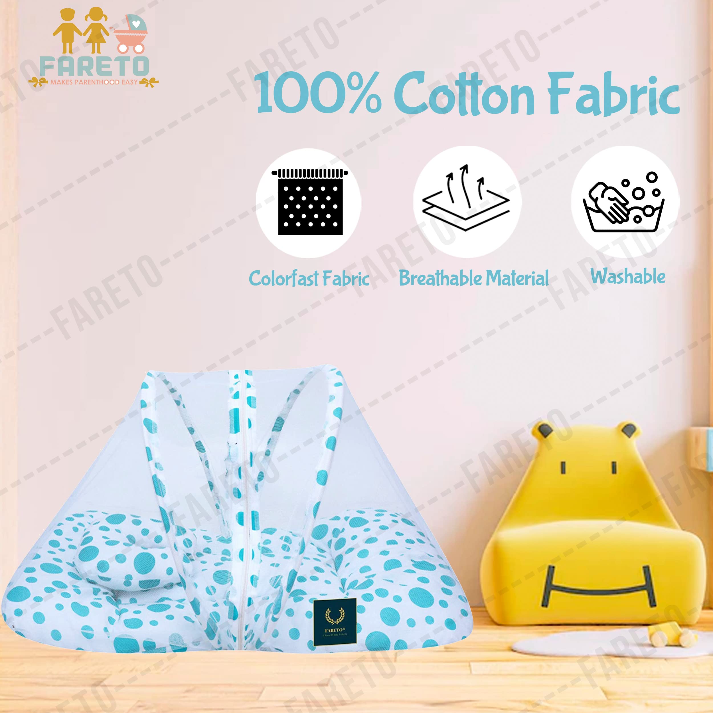 Fareto New Born Baby Mattress with Net (0-6 Months) (Blue) 3