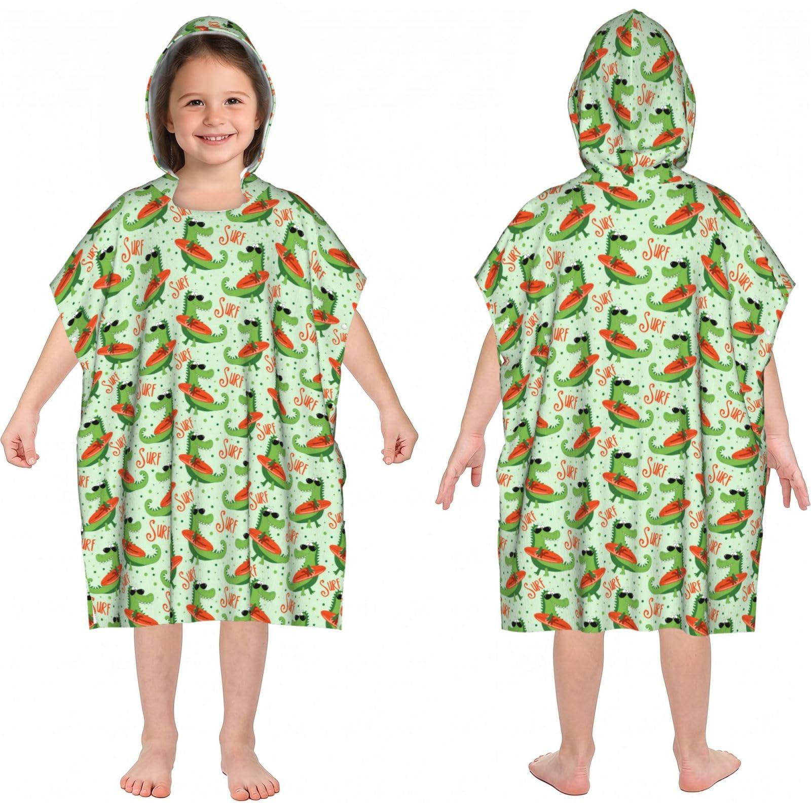 Noble Ren Surfing Crocodile Hooded Kids Beach Towels Girls Boys Swimming Coverings Towels Bath Towels, Bathrobes, And Ponchos Absorb Water Quickly And Dry Well
