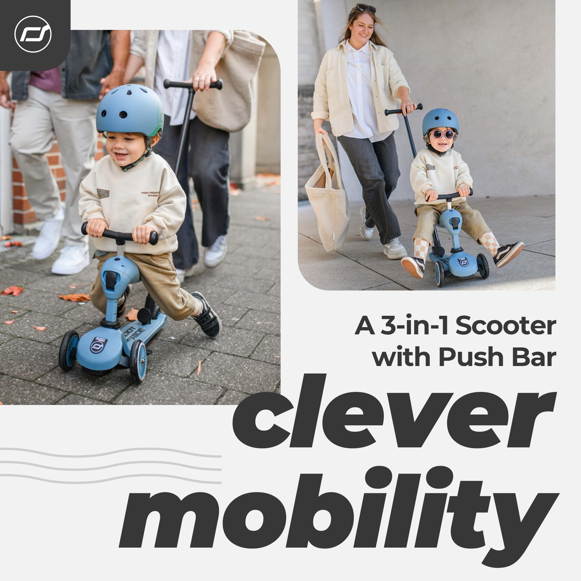 Scoot & Ride Highwaykick Trottinette 2 en 1 Push and Go avec siège pour enfant 2 en 1 avec guidon à partir de 1 à 2 ans Évolutif avec votre enfant Hauteur réglable sans outil