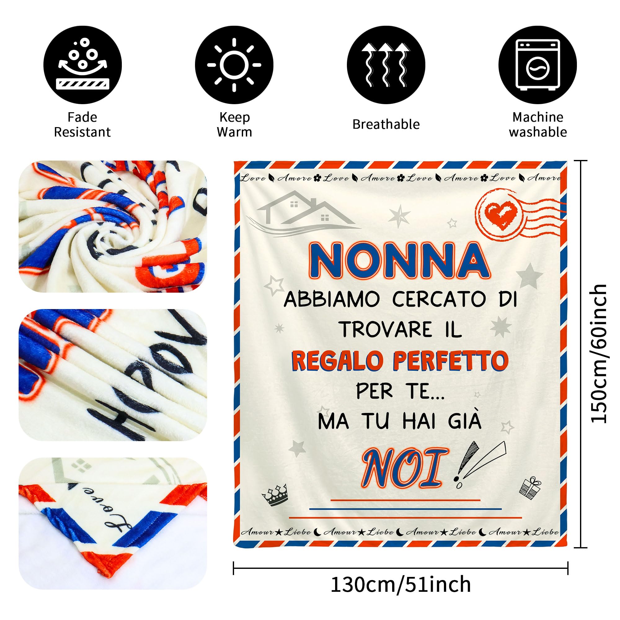 Regali per Nonna da Nipoti Divertente Regalo Festa della Nonna Coperta Plaid per Nonna Compleanno Natale Ringraziamento Idee Ufficio Coperta Divano Coperta Singolo Coperta per Russare (NONNA-b)