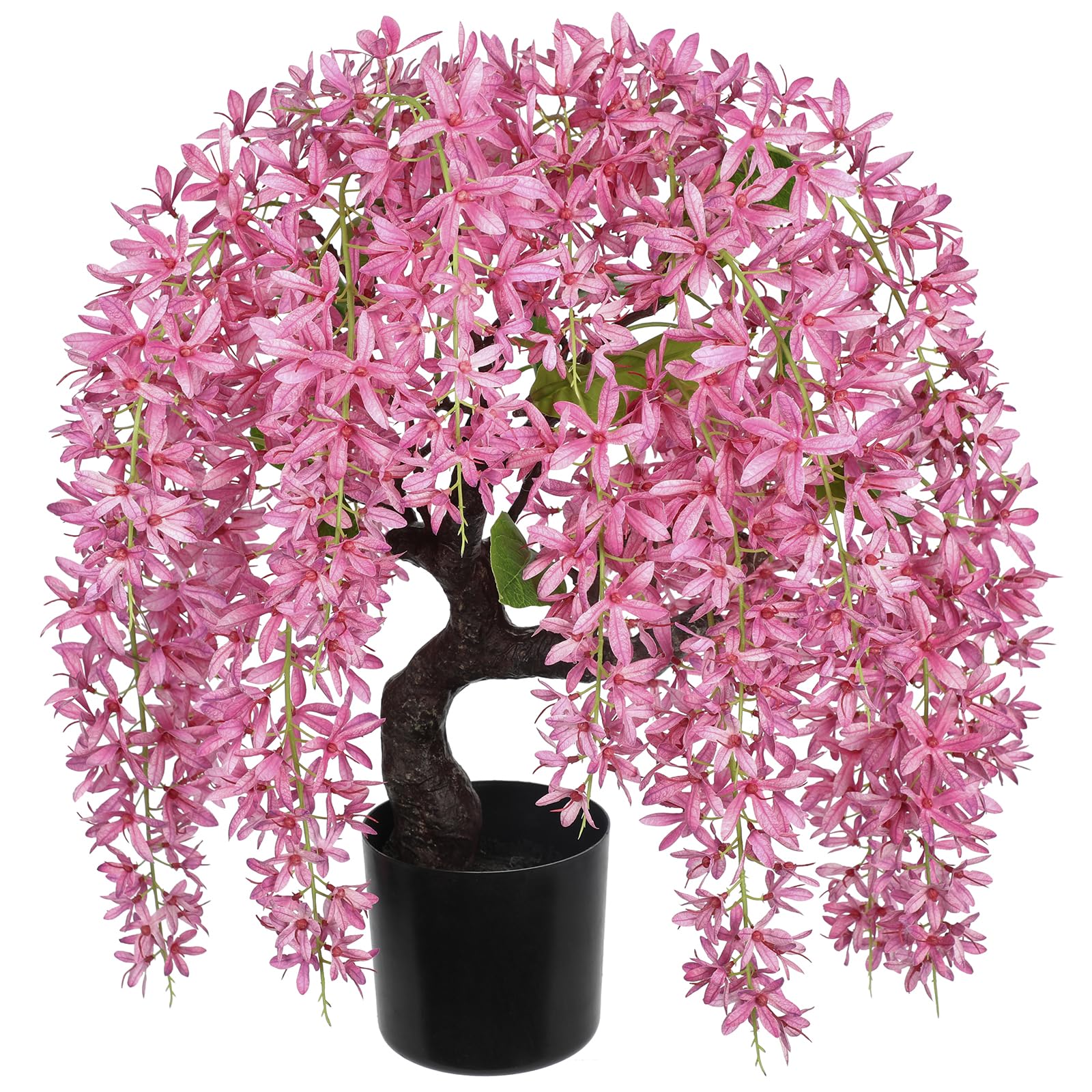 Arborus Artificial Wisteria Plant with Pink Flowers 47cm Large Fake Wisteria Flowers Trees in Black Pot Tall Artificial Plants Indoor Faux Blossom Tree for Home Office Bathroom Table Desk Decoration