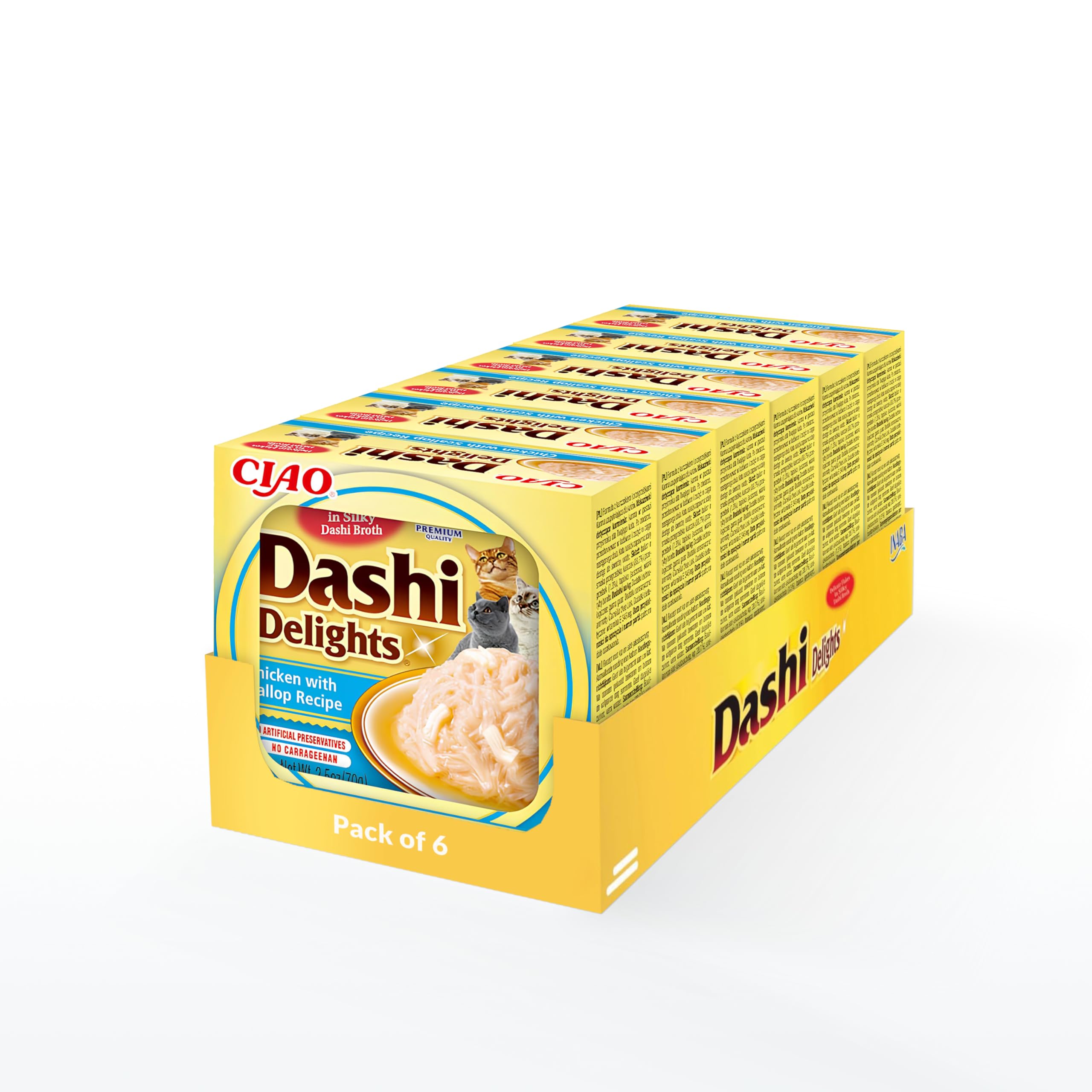 INABA Dashi Delights: Chicken with Scallop Recipe (6 x 70g) / Bits in Broth Cat Food Topping, Rich in Protein, Natural Ingredients, Delicious and Healthy, Wet Cat Food