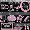 NBTEPEM Set de 27 Piezas de Accesorios Brillantes para Auto - Cubiertas de Volante Universales, Marcos de Placa, Soporte para Teléfono, Cargador Rápido para Auto, Posavasos (Rosa) 3