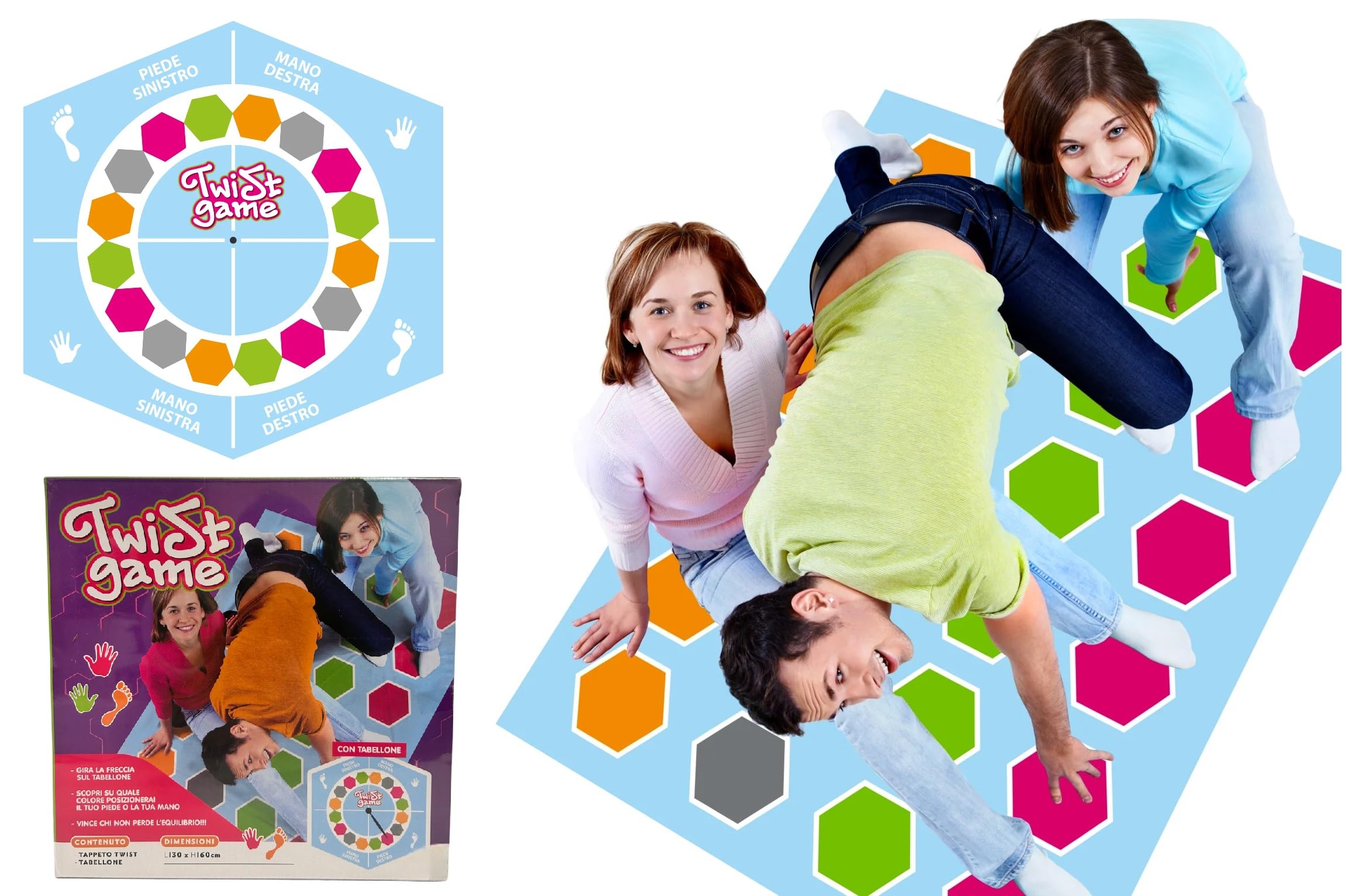 Twist Game for Children Boys Adults Twist Game Equilibrista with Maxi Rug 160 x 130 cm and Board in Italian Twisting Game for Families Fun Skill Games Children Adults
