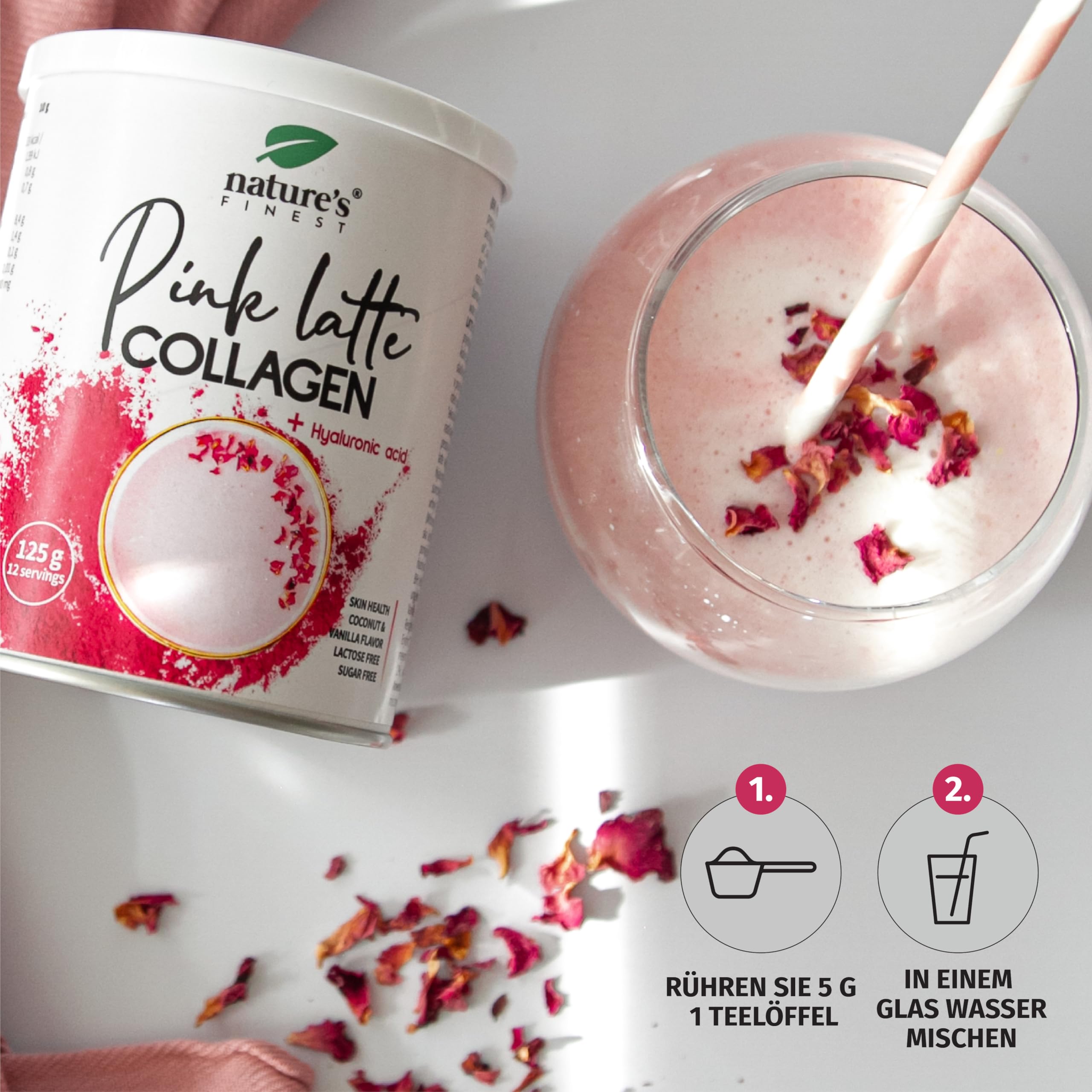 Nature's Finest Pink Latte Collagen, Getränkepulver 375 g (3er Pack)