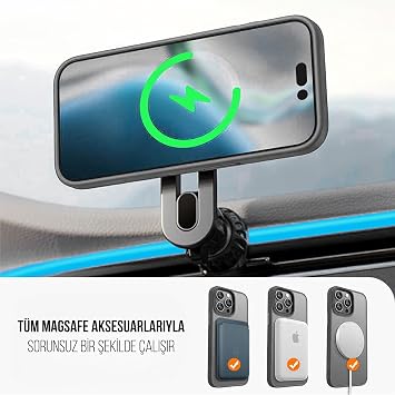 Babilden iPhone için Kılıf Kamera Korumalı Magsafe Wireless Şarj Özellikli Mat Şeffaf Renkli Kılıf (iPhone 14 Pro Max Gri)