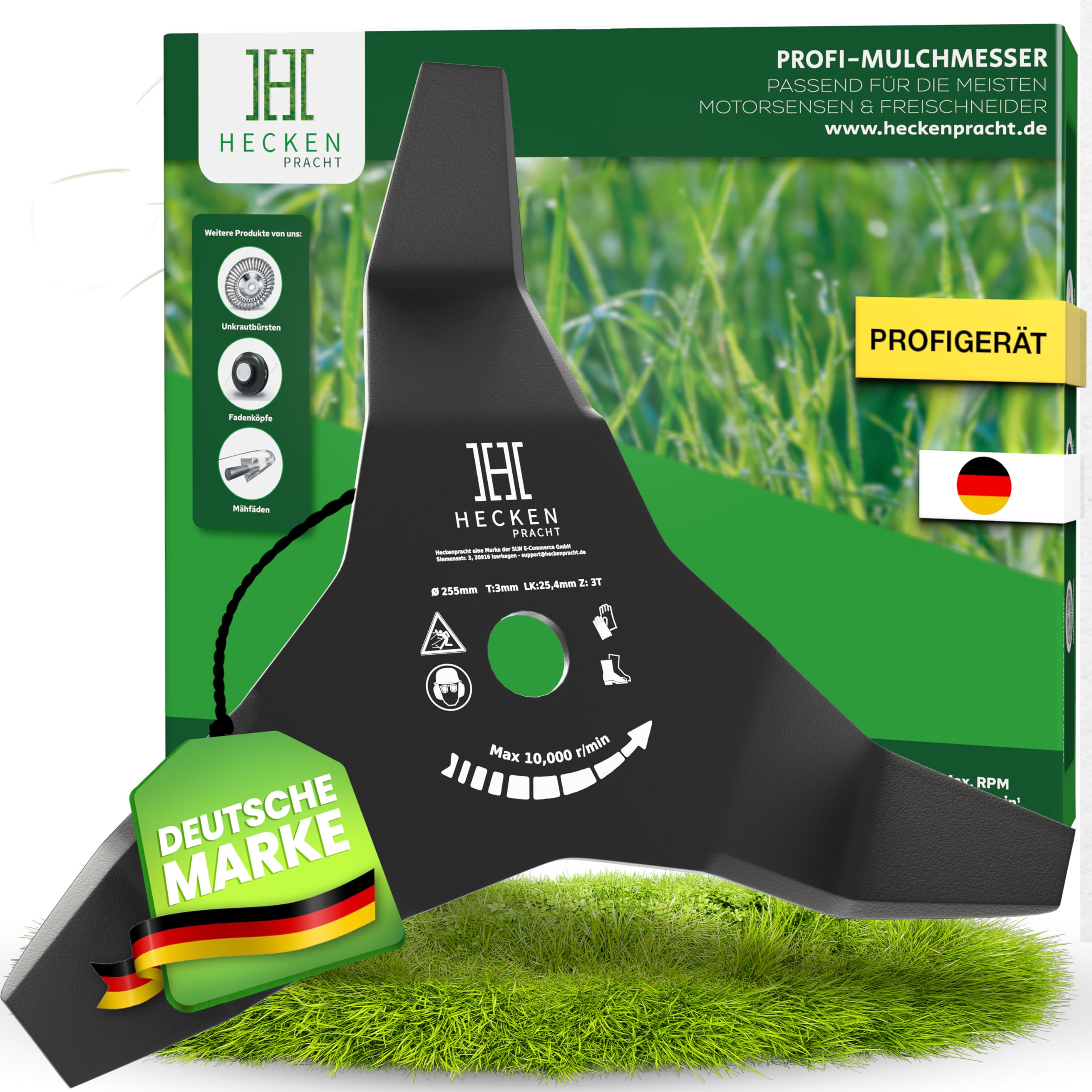 Heckenpracht® Mulchmesser Freischneider | 3,0 x 300mm | Extrem robustes 3-Zahn Häckselmesser für Motorsense & Trimmer – Mühelos hohes Gras schneiden – Profi Dickichtmesser für präzise Flächenpflege