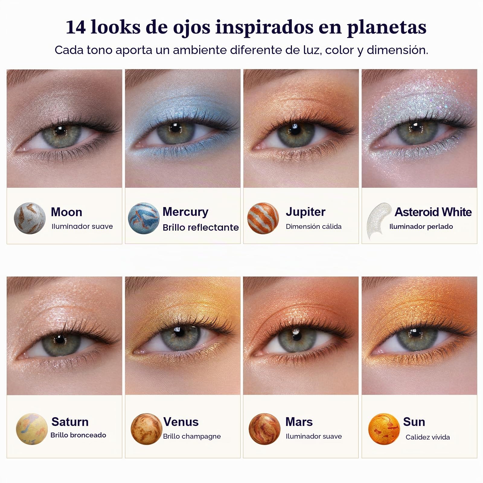 TINTARK Paleta de sombras de ojos Galactic Assemble de 14 colores, sombras de ojos metalizadas con purpurina, verde, azul, morado, marrón, crema desnuda, paleta de maquillaje, Galaxy Schminke Create