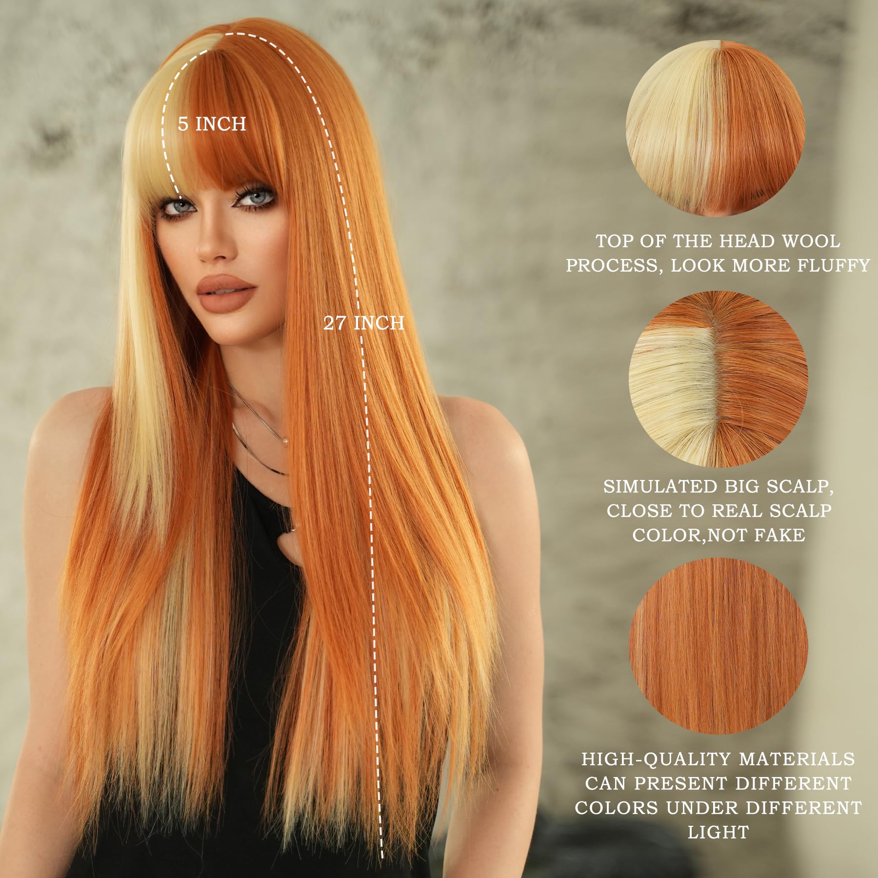 Light Blonde Brown Orange Beauty Wig Orange Soda - Orange Wig With Platinum White Blonde  main image 2