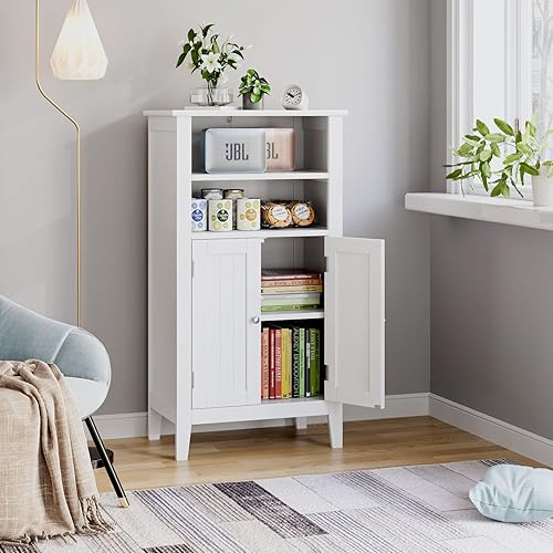 Miniatura 5 de FOTOSOK Armario de almacenamiento de baño armario de almacenamiento de piso con 2 puertas y estantes para sala de estar dormitorio cocina y oficina