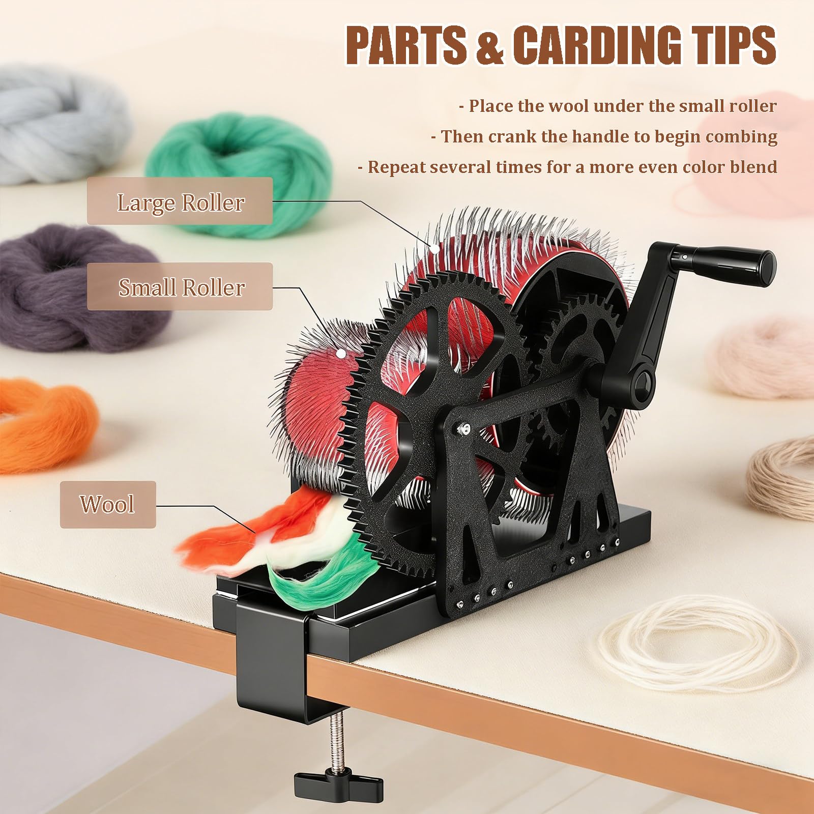 Machine À Feutrer – Cardeuse À Tambour Pour Laine Pour Carder La Laine, Les Poils De Chien & La Fibre D'alpaga - asAiguilles En Acier, Brosse, Poinçon & Pinces Pour Projets De Feutrage DIY Black