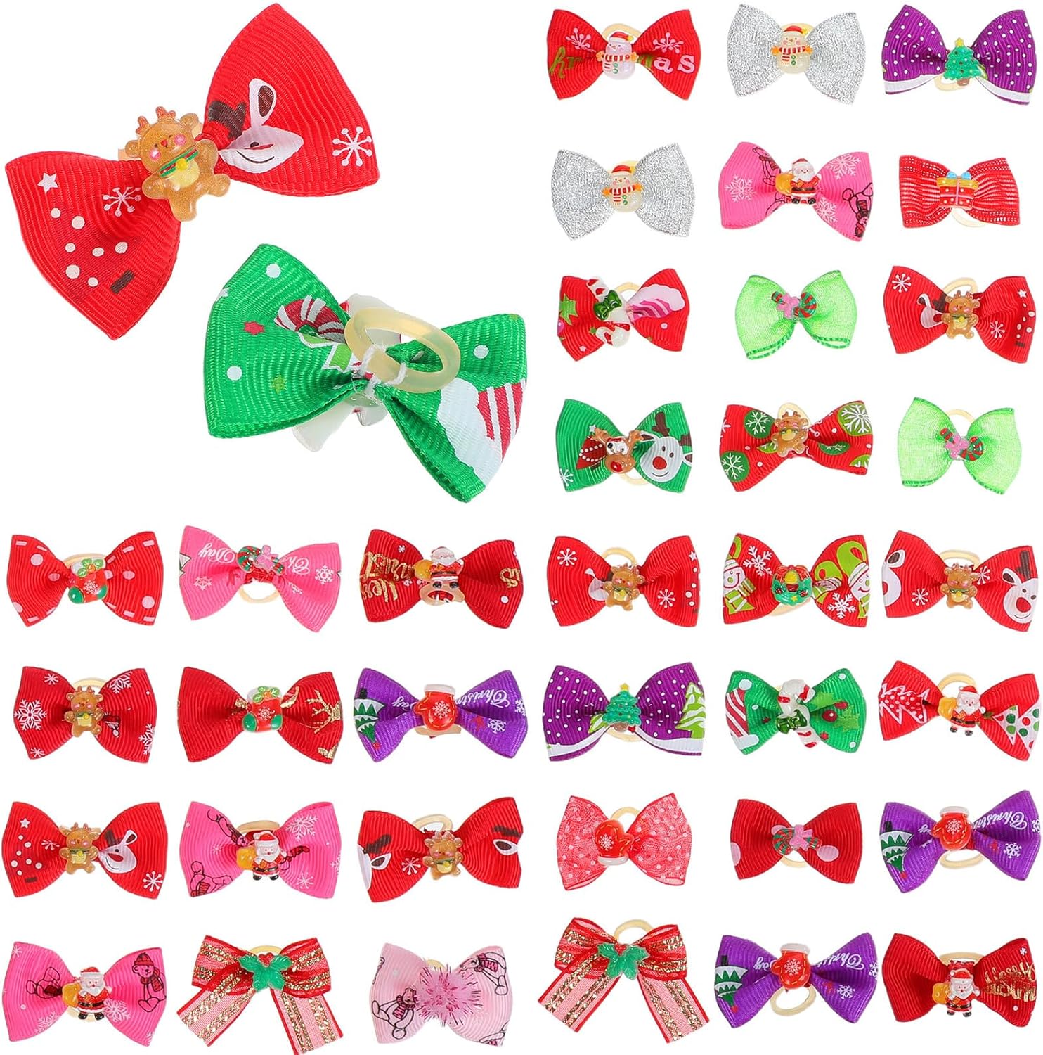 50 Pcs Christmas Pet Hair Bows Grooming Accessories for Small Dogs with Sturdy Rubber Bands Random Holiday Style for Christmas Costumes Canine 2