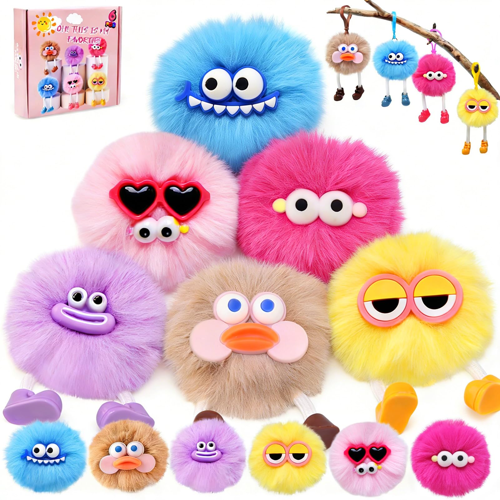 Joyplus Unisex Kids Multicolor 6 Pcs Cute Plush Keychain, Fluffy Trinket, Soft Plush Pendant With Exquisite Box, Plush Toys Keychains For School Classroom Class, Cute Keychains For Kids Boys Girls