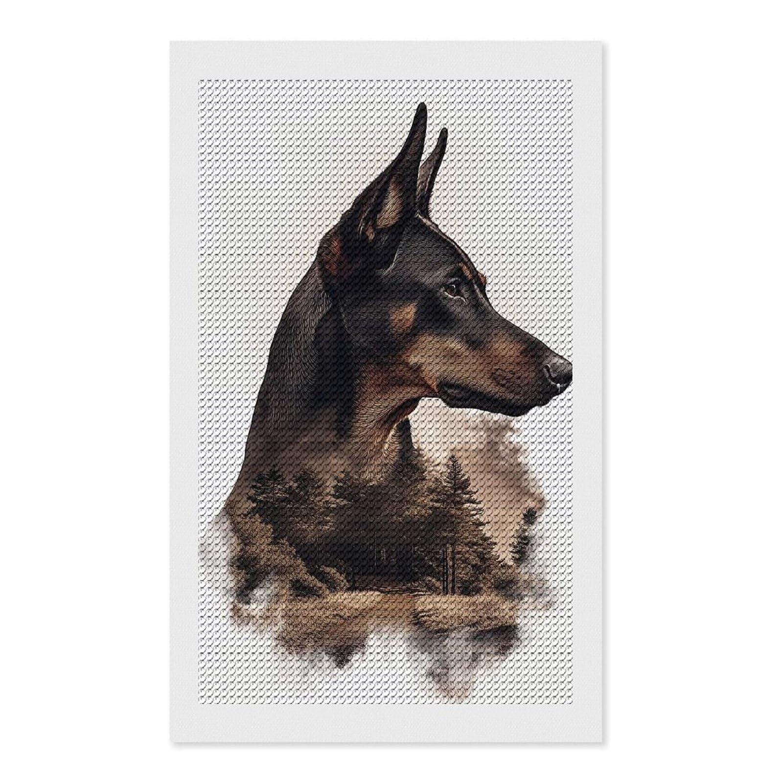 Junmoney Doberman with Forest Background Crystal Diamond Art Kit 12"x20", Modern Decor, Boho Decor, Wall Art Gift, Decorative Artwork, Creative Hobby