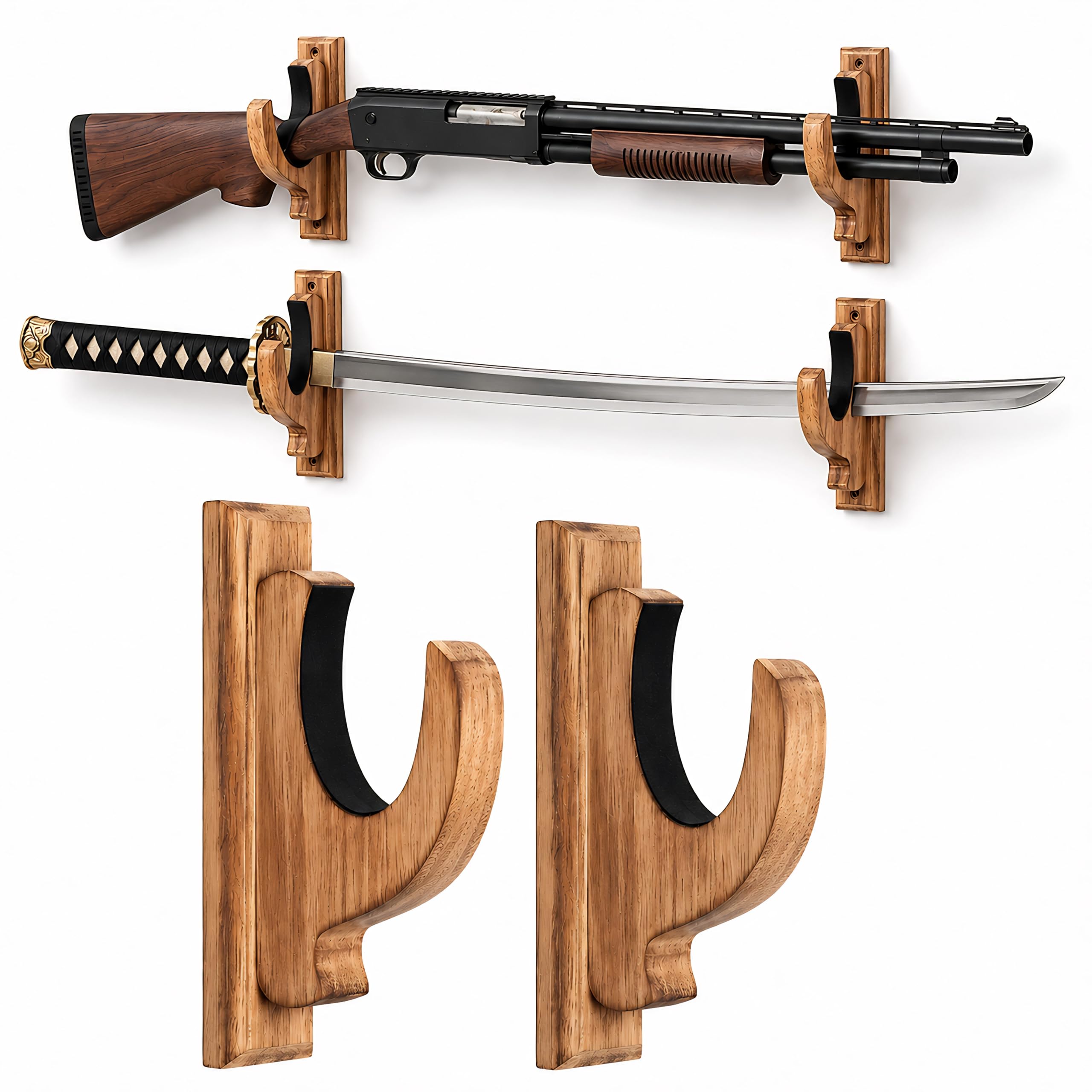 Wooden Wall Mount Sword & Gun Holder for Katana, Talwar, Rifle, Air Gun Display | Heavy Duty Mango Wood Weapon Display Rack with Scratch Protection | Wall Mounted Hanger Hook (2)-picture-12
