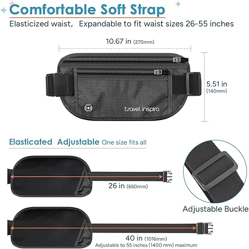 Miniatura 6 de travel inspira Cinturón de dinero de viaje con soporte delgado antirrobo para pasaporte con bloqueo RFID para viajes, cartera de viaje oculta debajo