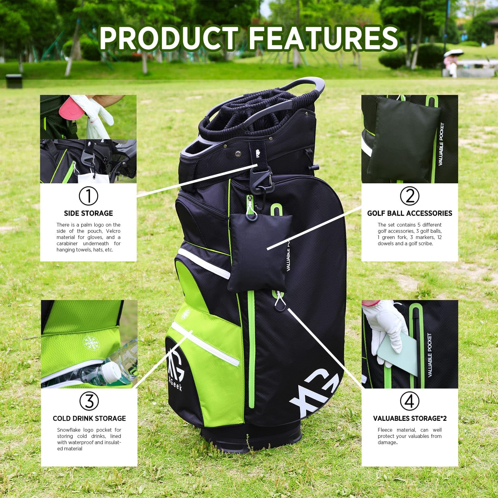 XGeek Golf Cart Bag,Lightweight Golf Bag with 15 Way,Premium Golf