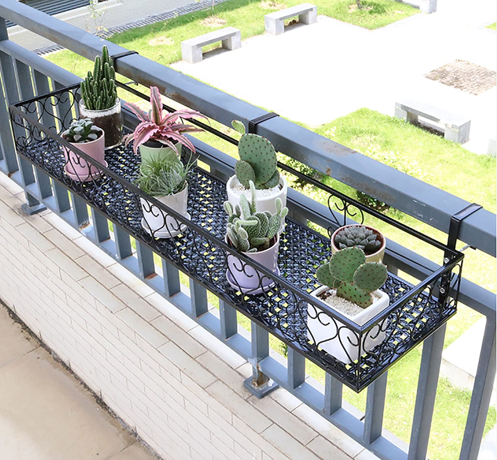 Support de Plantes Suspendu pour Balcon en Métal Noir, Étagère de Balustrade pour Pots de Fleurs, Résistant à la Rouille, pour Terrasse et Jardin