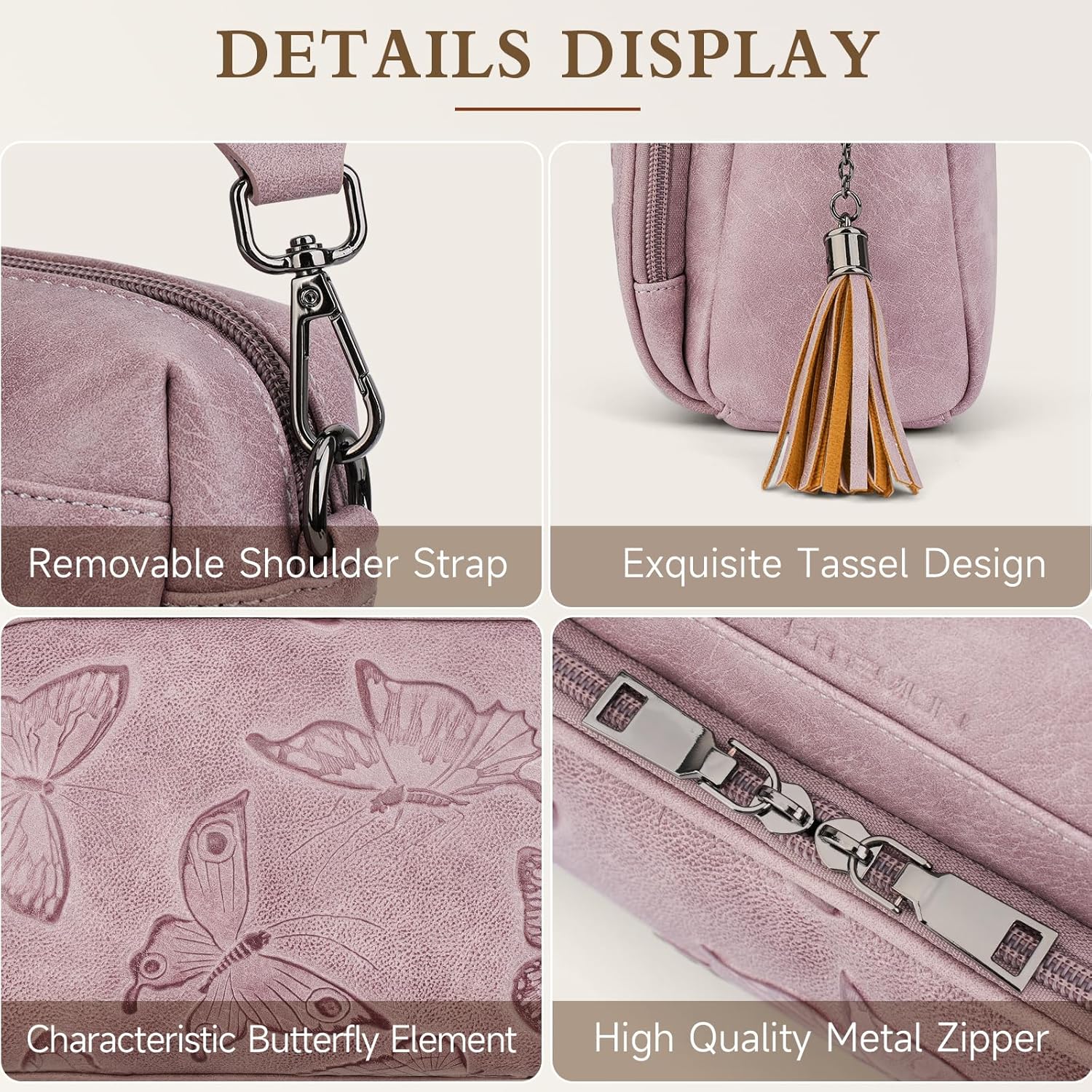 Vegan Leather Crossbody Bags for Women Butterfly Crossbody Purses Lightweight Women's Shoulder Handbag with Tassel - Image 6