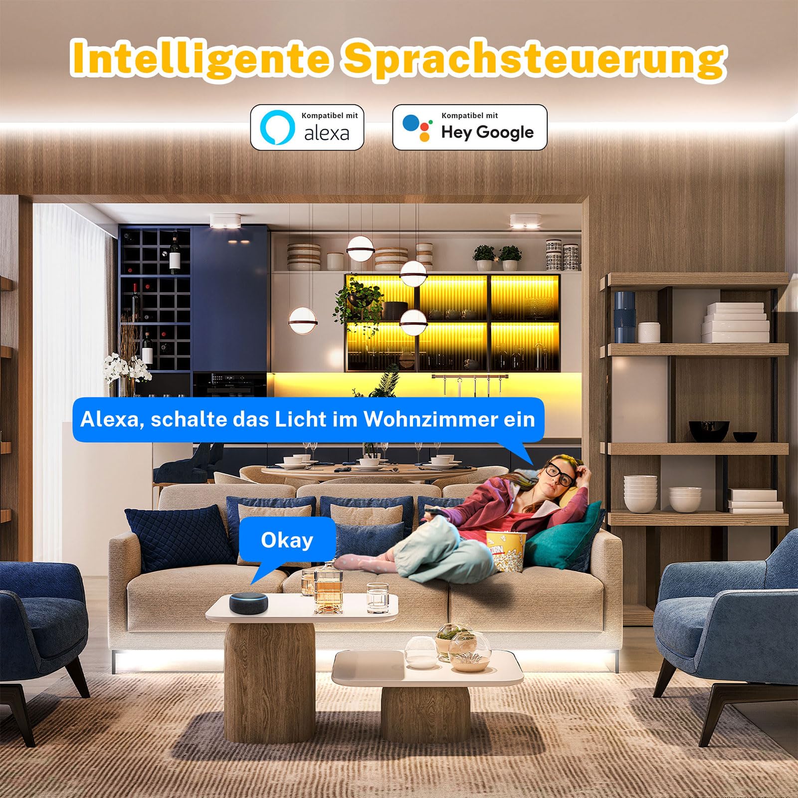 20M Cob Led Streifen Warmweiss Alexa Kompatibel, 3000K bis 6500K Led Strip Warmweiß bis Kaltweiß Dimmer, Ultraheller Led Band, Led Unterbauleuchte mit Fernbedienung und App für Küche, Schlafzimmer