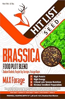Hit List Seed Brassica Food Plot Seeds for Deer - Annual Mix - Daikon Radish, Purple Top Turnips, Forage Brassica - Fall Planting - 3 lbs (1/2 Acre)