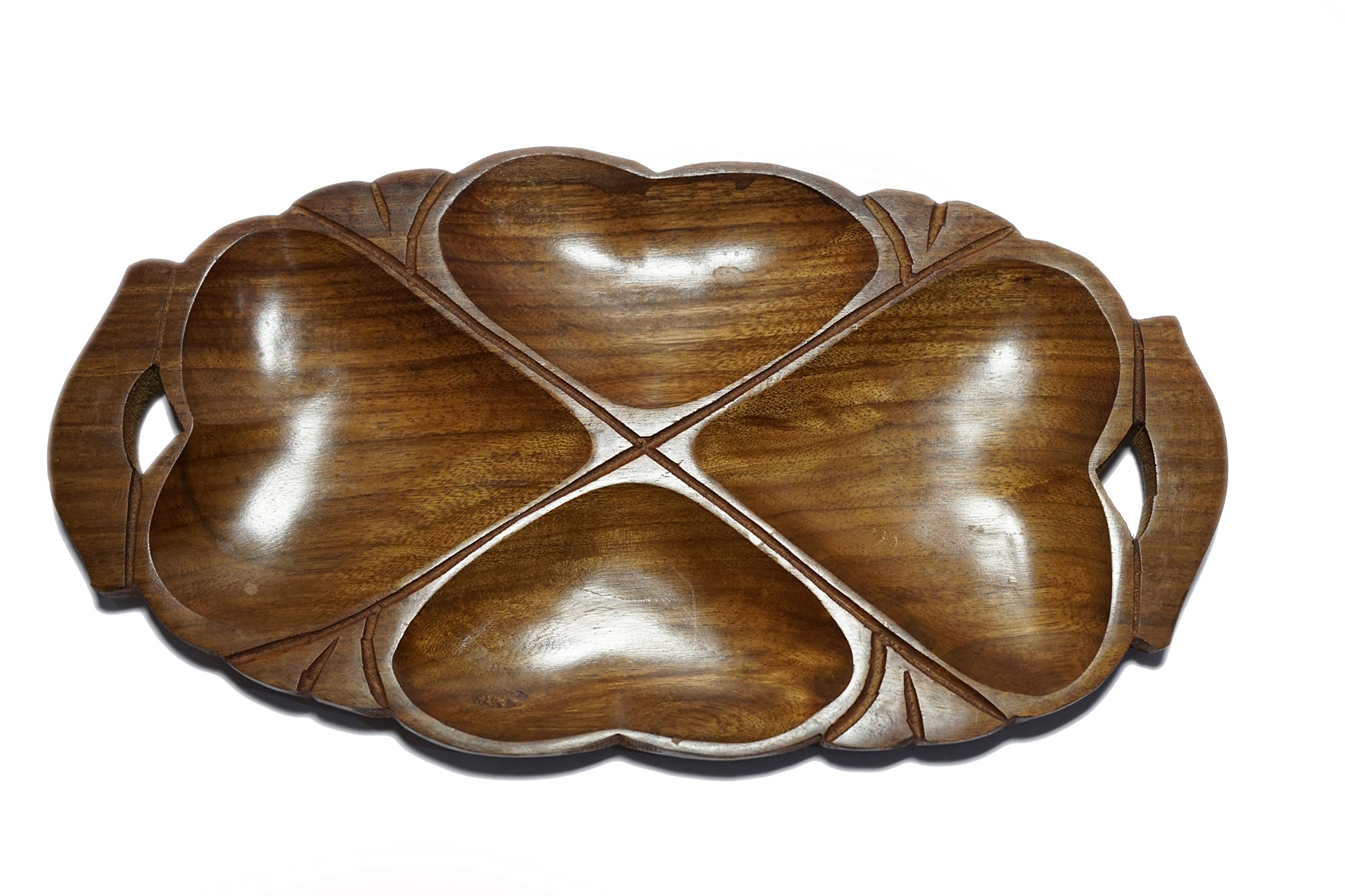 DECORVAIZ Serving Snacks, Dry Fruits Handcrafted Wooden Tray Cum Platter - 4 Compartments 1