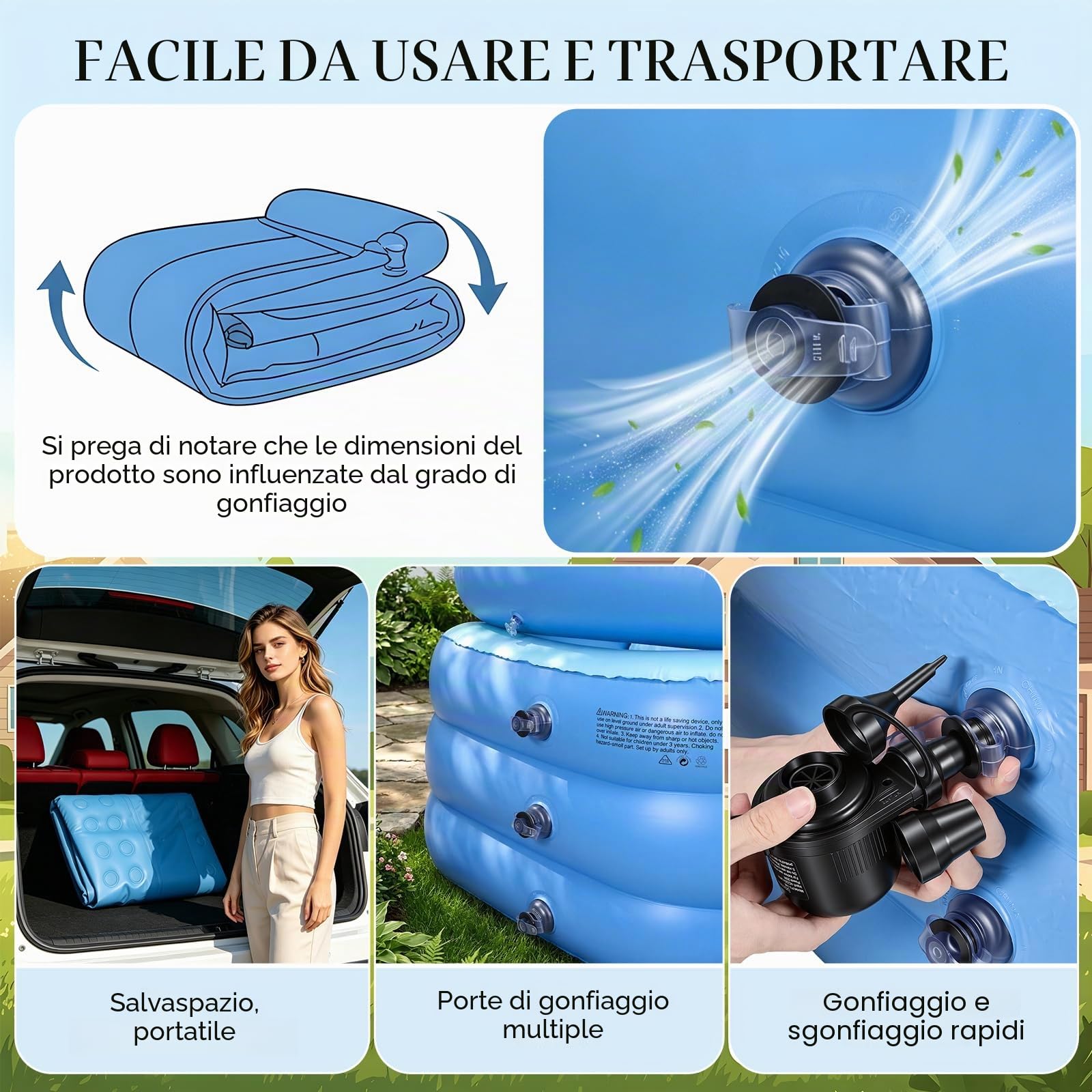 Vasca Bagno Gonfiabile, XL 160x84x74Cm Vasca Bagno Portatile Pieghevole asca Bagno Mobile Pieghevole Per Adulti Con Cuscino Supporto Per Schiena Include Portabevande Per Spa Ghiaccio Campeggio