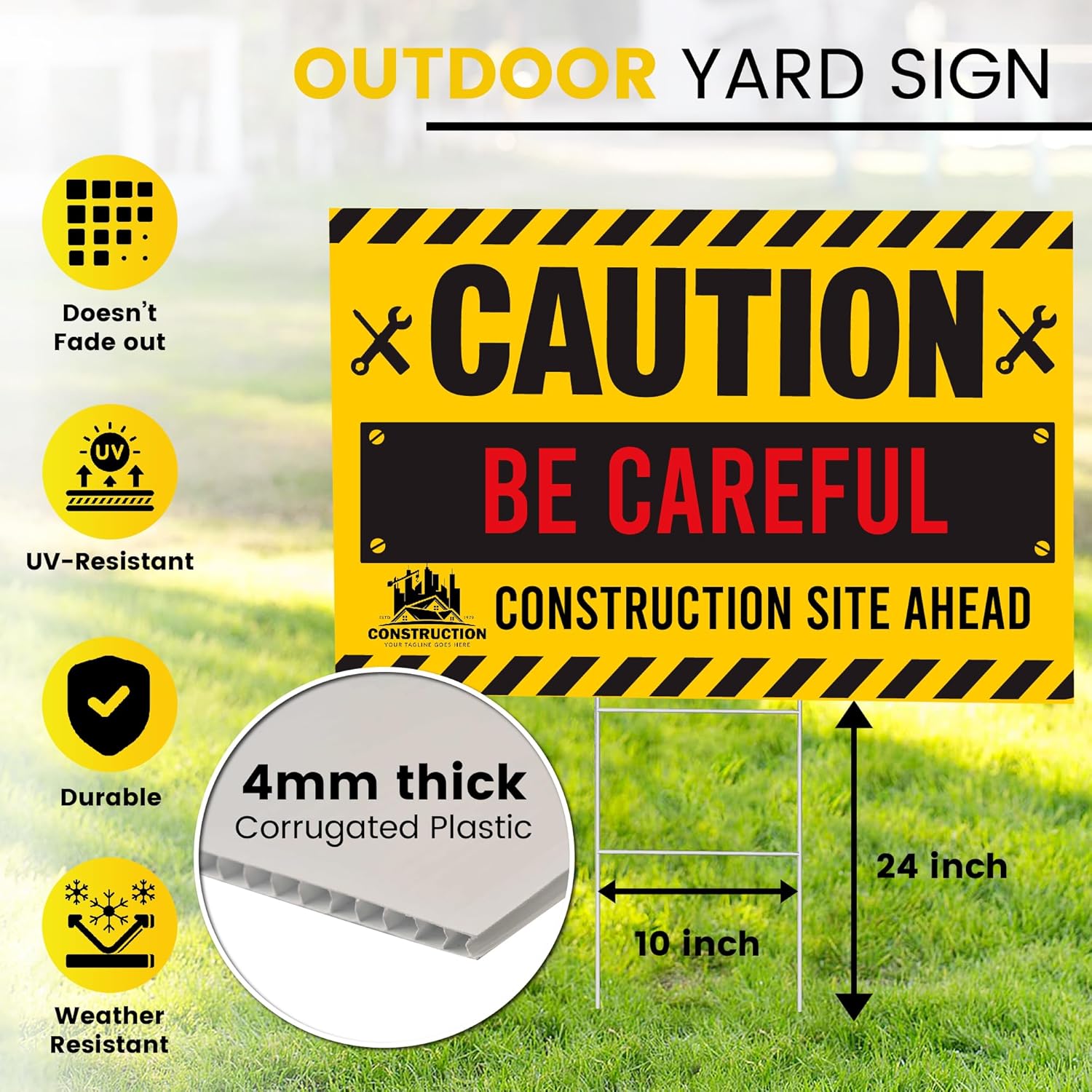 Custom Yard Signs with Stakes 24”x36” - Waterproof Corrugated Plastic Garage Sale Signs with Stakes - Double Sided Personalized Signs for Business, Events, Real Estate, Home or Offices