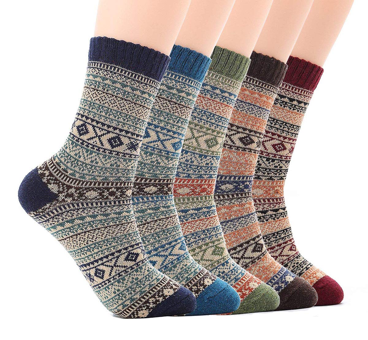 Makfort Men's A 5 Pairs Thermal Socks Vintage Casual Thick Socks Winter Warm Socks Fluffy Socks For Size 5-9