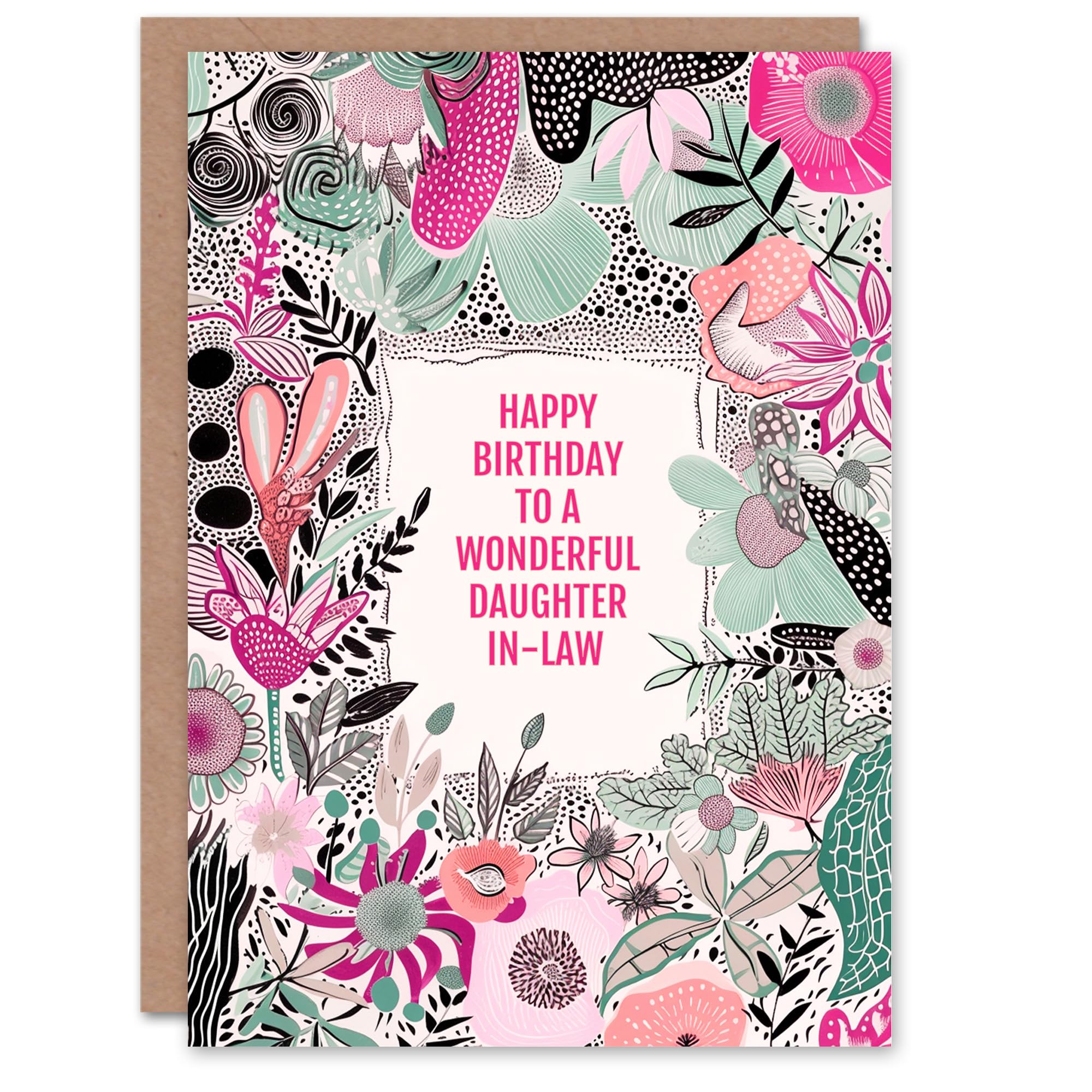 Artery8 Daughter In Law Happy Birthday Card Elegant Modern Boho Wildflowers Pink Flowers For Her Greeting Card
