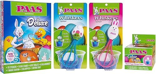 PAAS El kit de decoración de huevos de lujo incluye kit de lujo, 2 recipientes para huevos, 5 tazas de colores 1 unidad