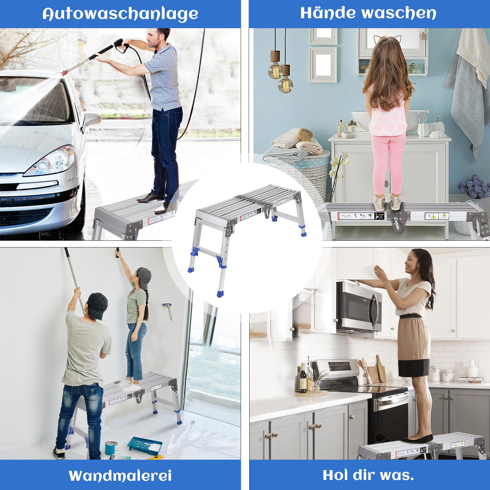 Alluminio Migliorato Piattaforma di Lavoro per Scala per Work & Access fino a 362 kg, Piattaforma di Lavoro, Scala a Gradini Regolabile in Alluminio con Serrature di Sicurezza, Cuscinetto