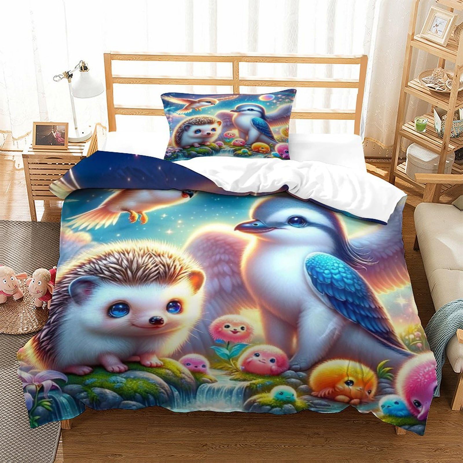 SkyClouf Hedgehog Three-dimensional Printing Bedding Bedding Ensemble Hedgehog Duvet Cover Superior Microfiber Encased with Zipper Plush And Low-maintenance Single（135x200cm）