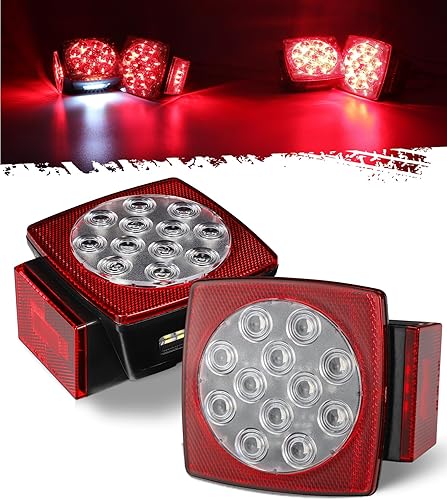 Vista 9 de Partsam - Faros LED, impermeables y cuadrados de 12 V para remolques, de color rojo, faros traseros de frenado y direccionales, para iluminar