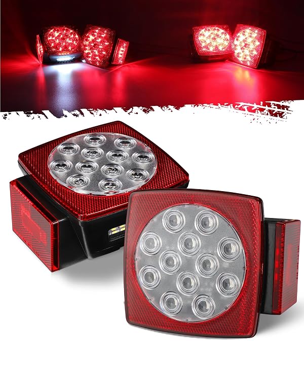 Partsam 12V Submersible Square Led Trailer Lights, Red White LED Stop Turn Tail License Side Marker Running Light Lamp for Trailers Under 80" Boat Trailer Truck, IP68, Red Clear Lens by Partsam - Used condition - US$16.88