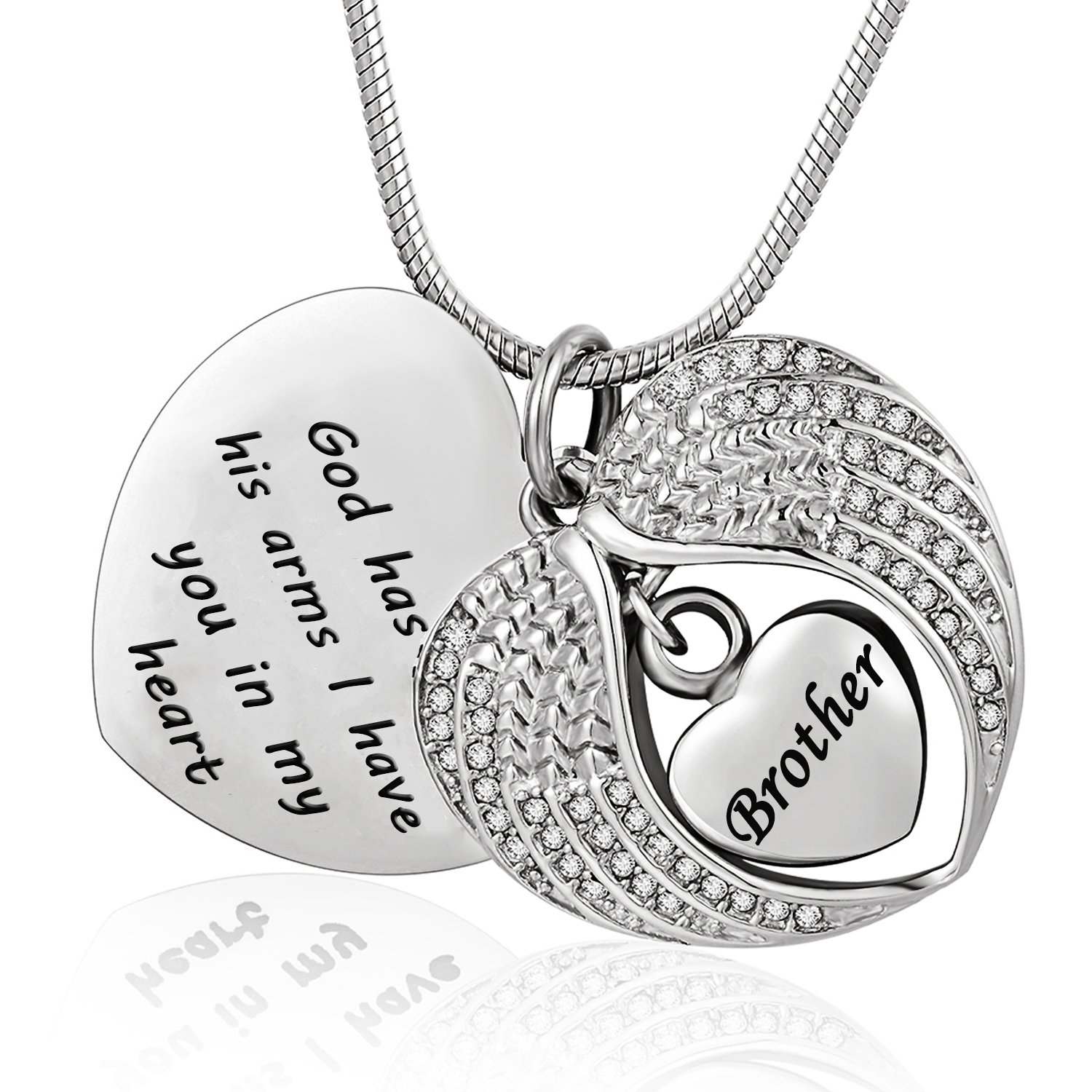 Norya God has You in his arms with Angel Wing Diamond Cremation Jewelry Keepsake Memorial Urn Necklac(Brother)